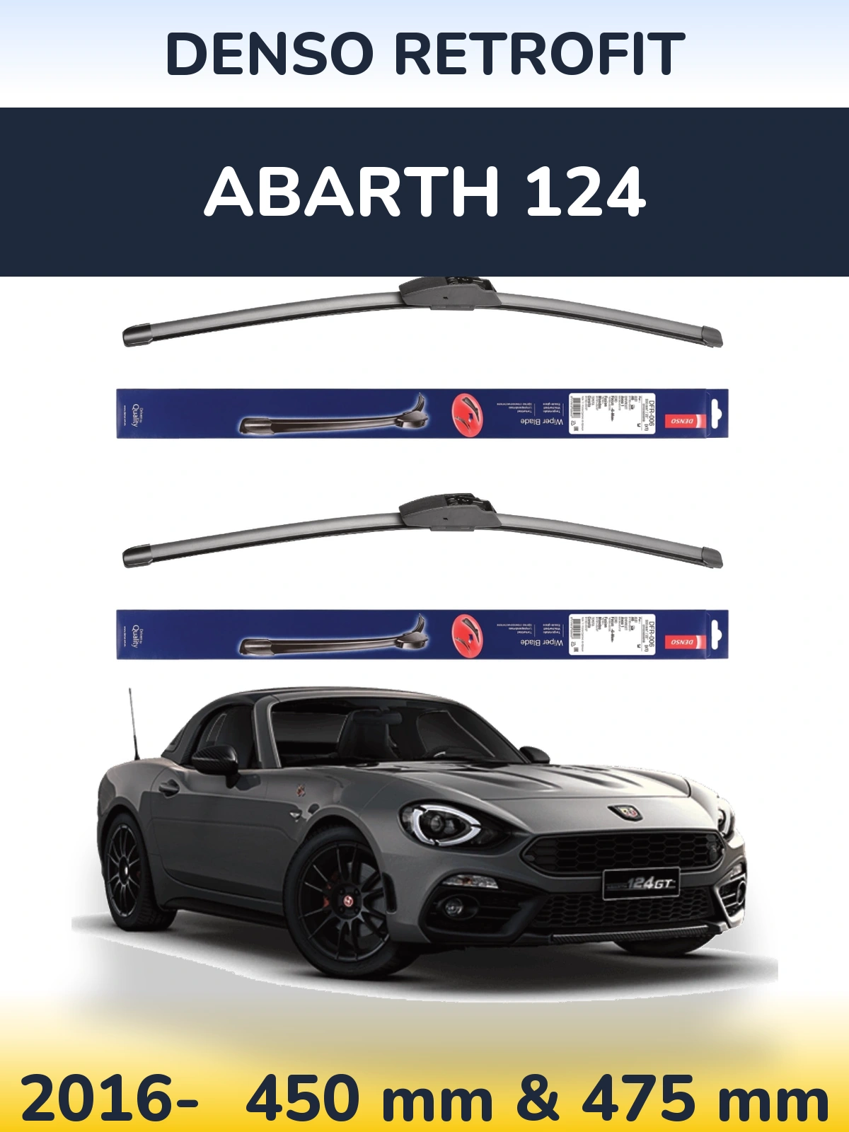 Sada předních stěračů Denso Retrofit 450 a 475 mm pro Abarth 124 2016-2026
