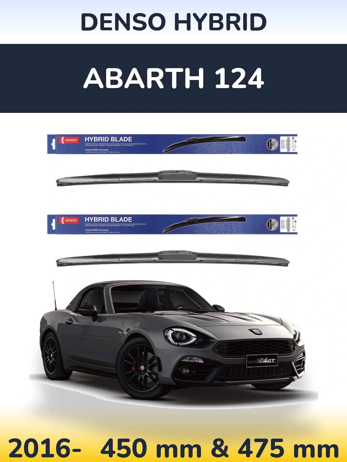 Sada předních stěračů Denso Hybrid 450 a 475 mm pro Abarth 124 2016-2026