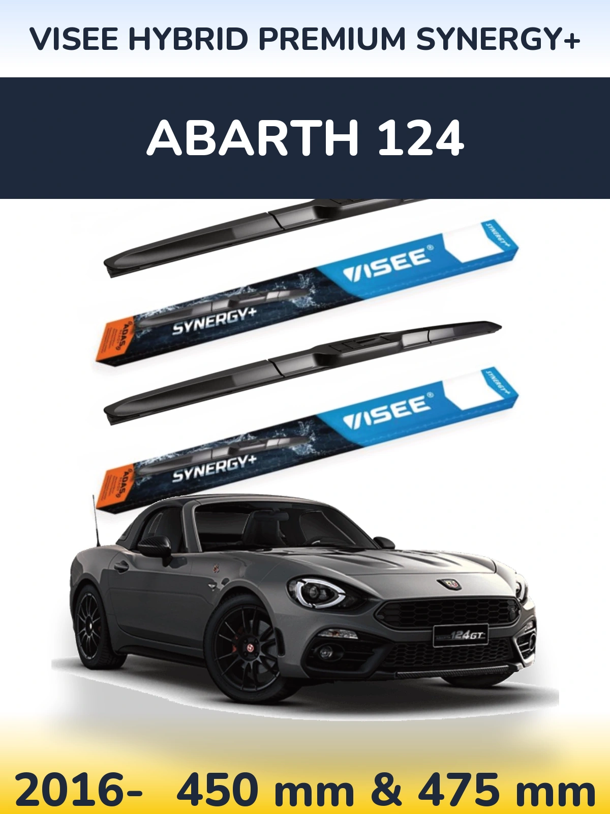 Sada předních stěračů VISEE HYBRID PREMIUM SYNERGY+ 450 a 475 mm pro Abarth 124 2016-2026