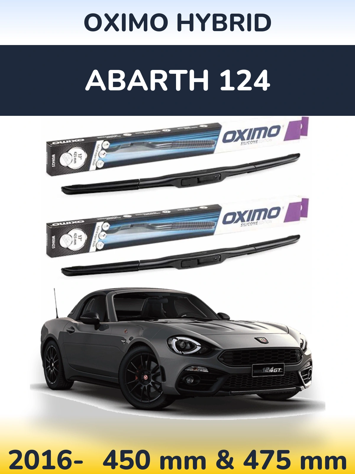 Sada předních stěračů Oximo Hybrid 450 a 475 mm pro Abarth 124 2016-2026