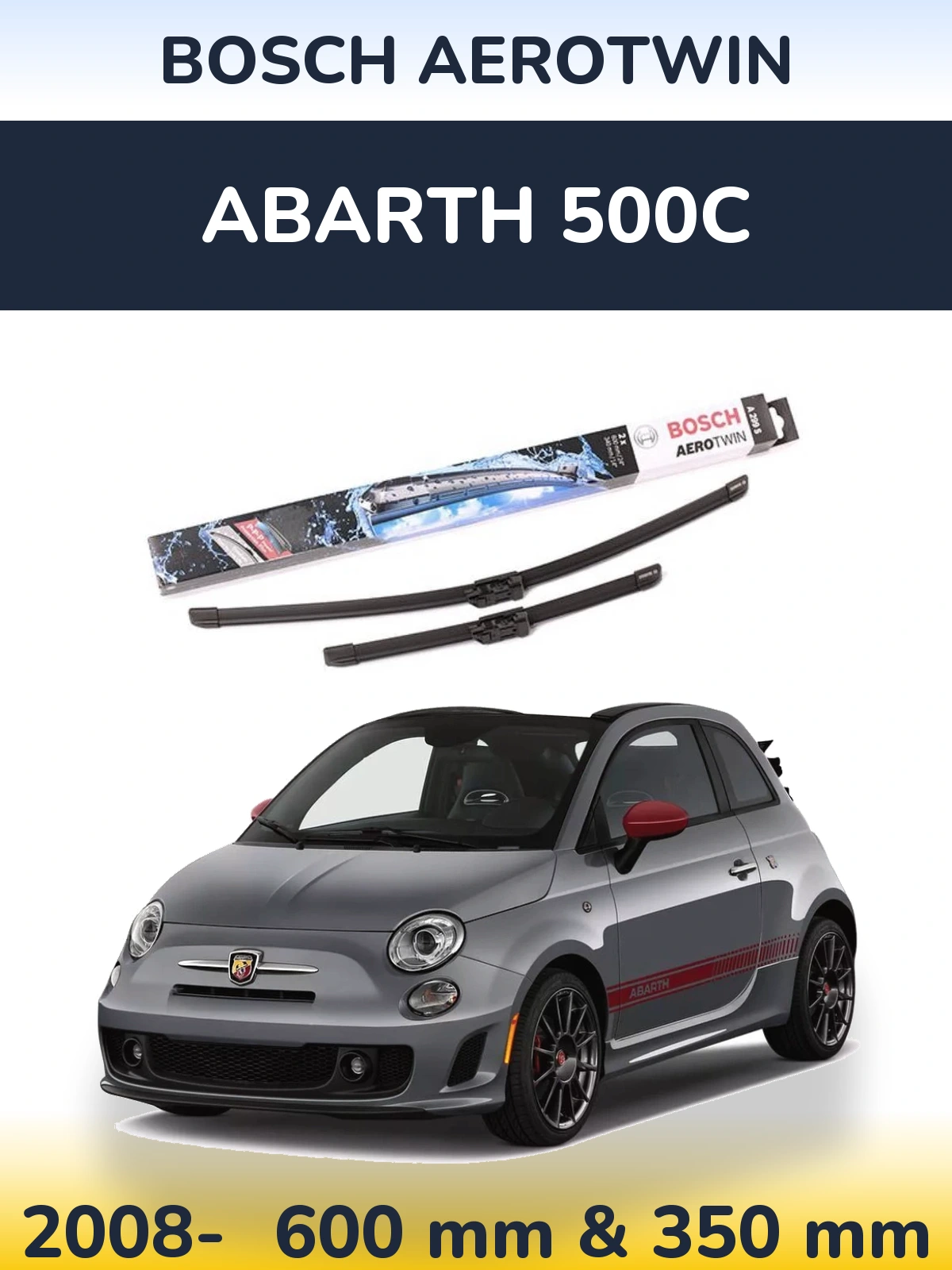 Комплект передніх щіток BOSCH AeroTwin 600 & 350 мм для Abarth 500C 2008-2026