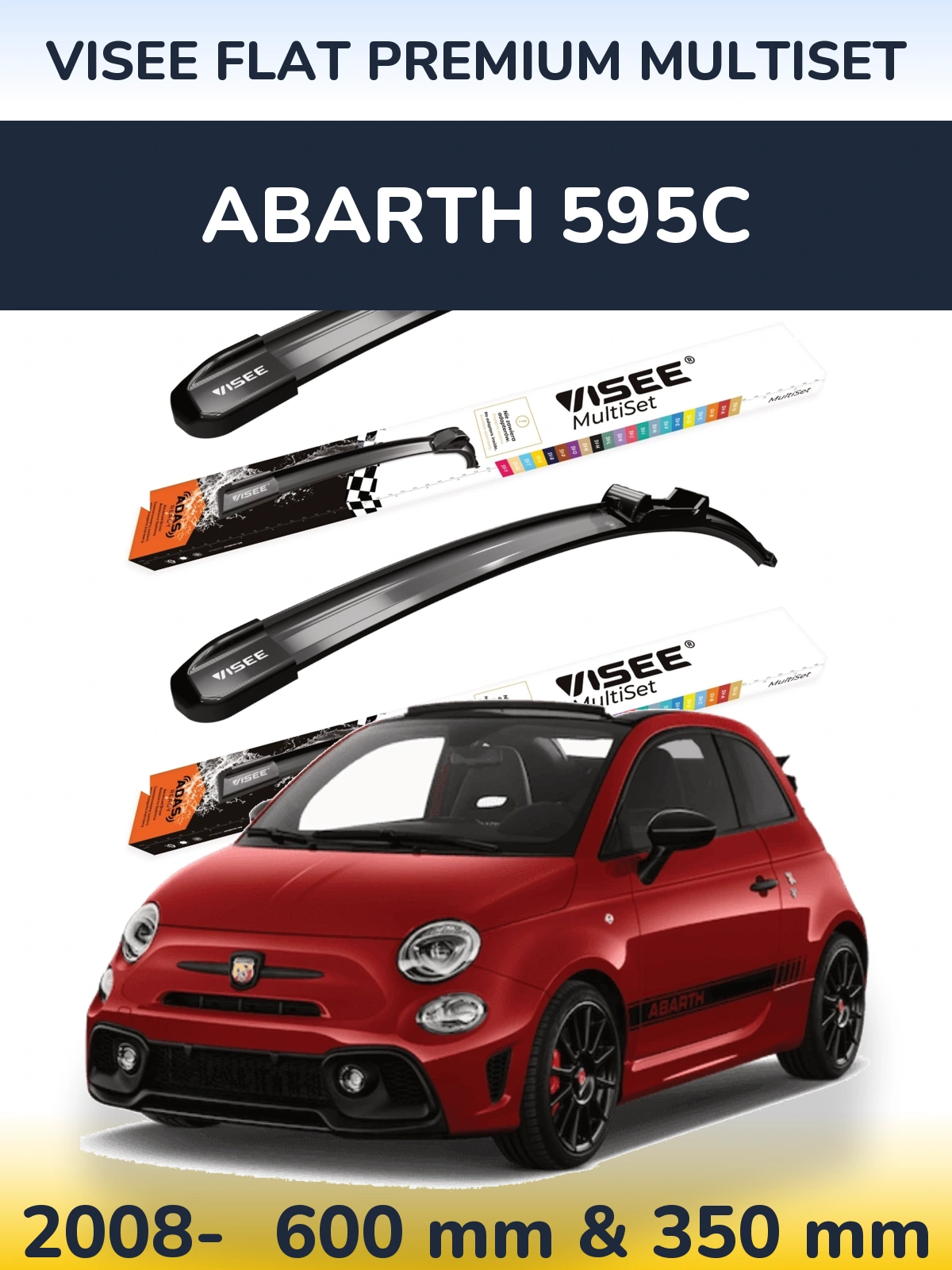 Sada předních stěračů VISEE FLAT PREMIUM MultiSet 600 a 350 mm pro Abarth 595C 2008-2026