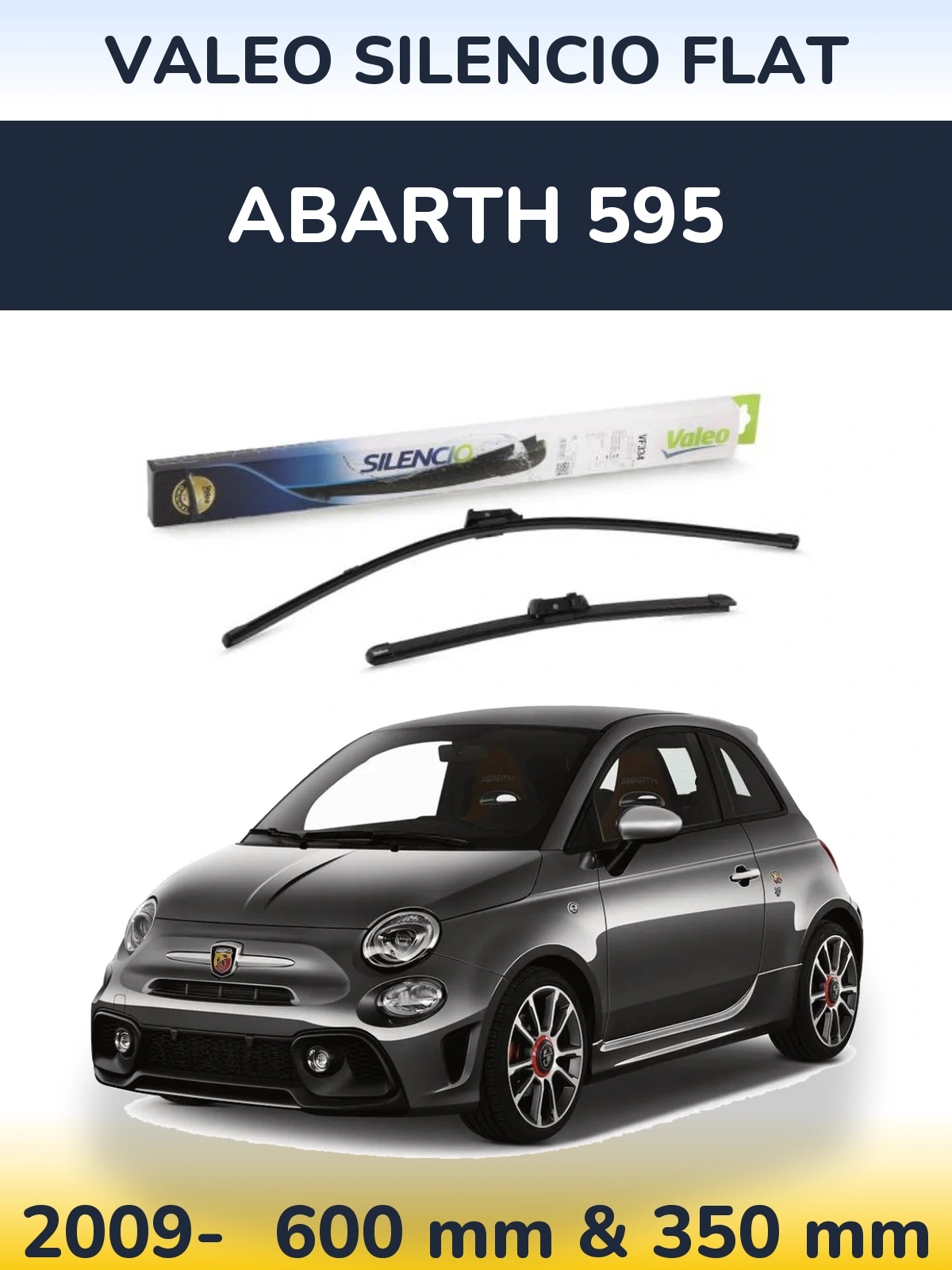 Sada předních stěračů Valeo Silencio Flat 600 a 350 mm pro Abarth 595 2009-2026