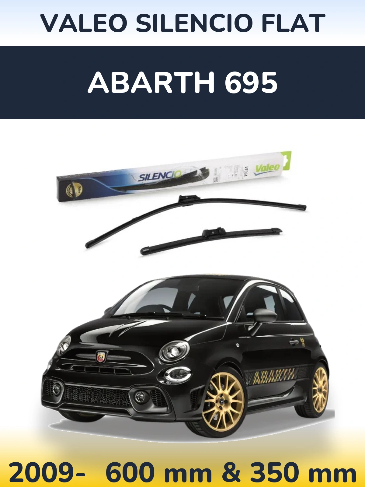 Sada předních stěračů Valeo Silencio Flat 600 a 350 mm pro Abarth 695 2009-2026