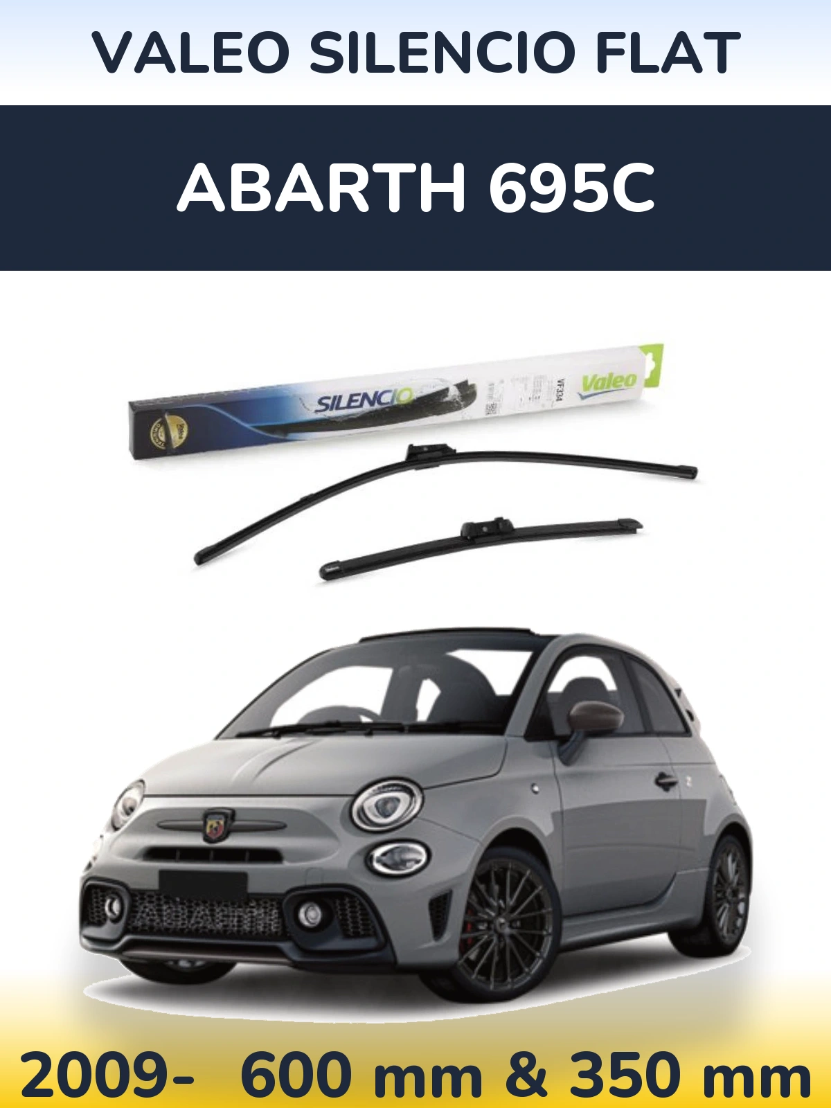 Sada předních stěračů Valeo Silencio Flat 600 a 350 mm pro Abarth 695C 2009-2026