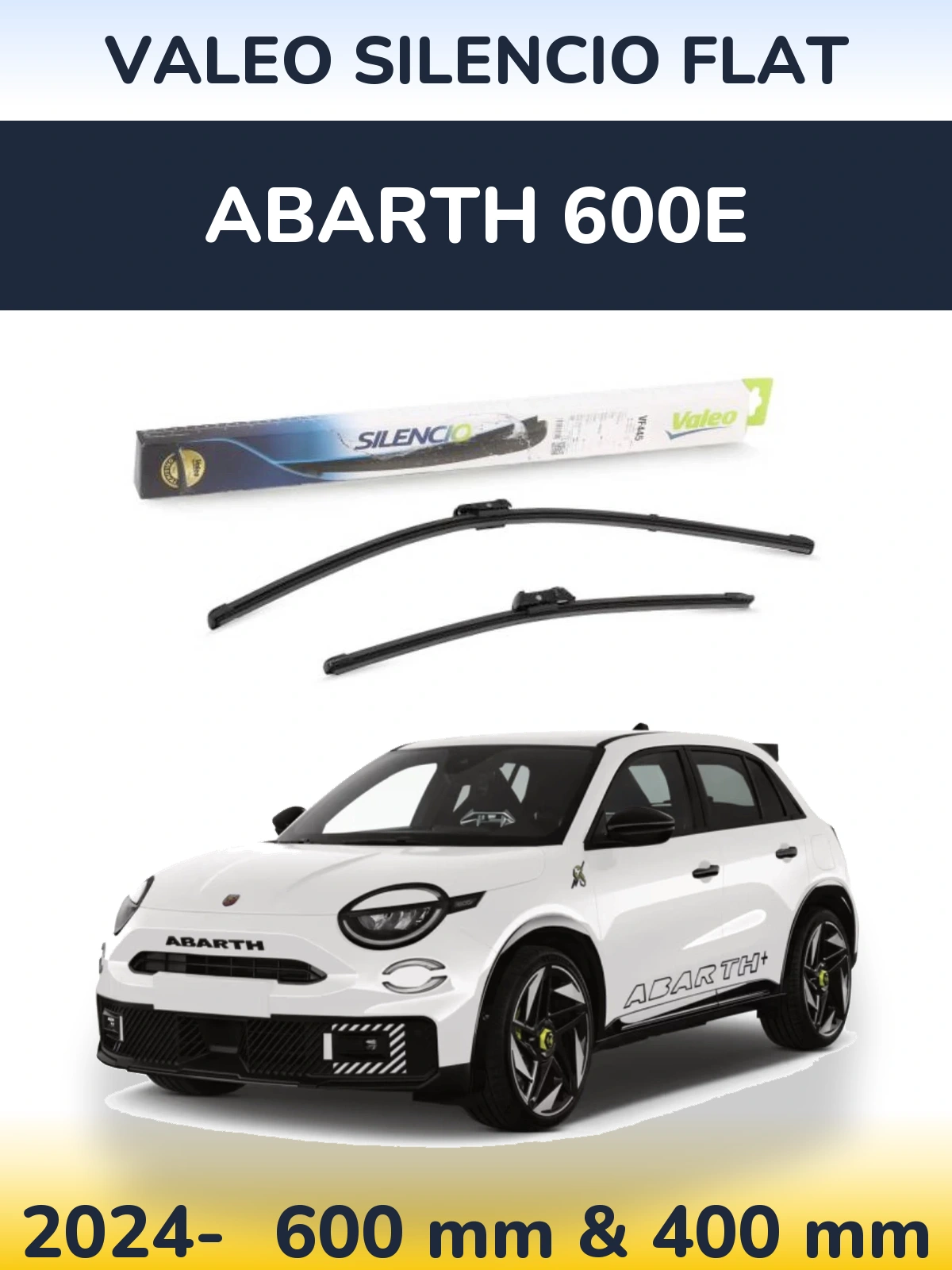 Sada předních stěračů Valeo Silencio Flat 600 a 400 mm pro Abarth 600e 2024-2026