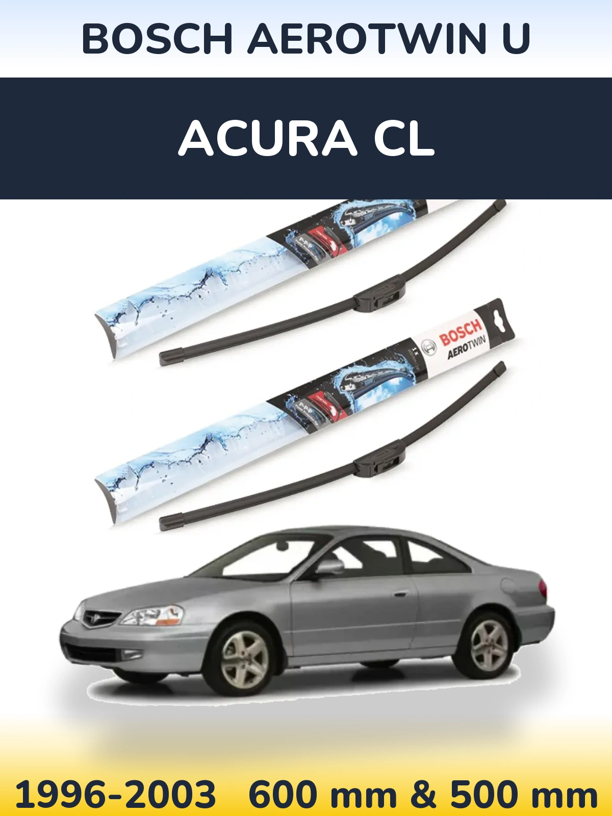 Sada předních stěračů BOSCH AeroTwin U 600 a 500 mm pro Acura CL 1996-2003