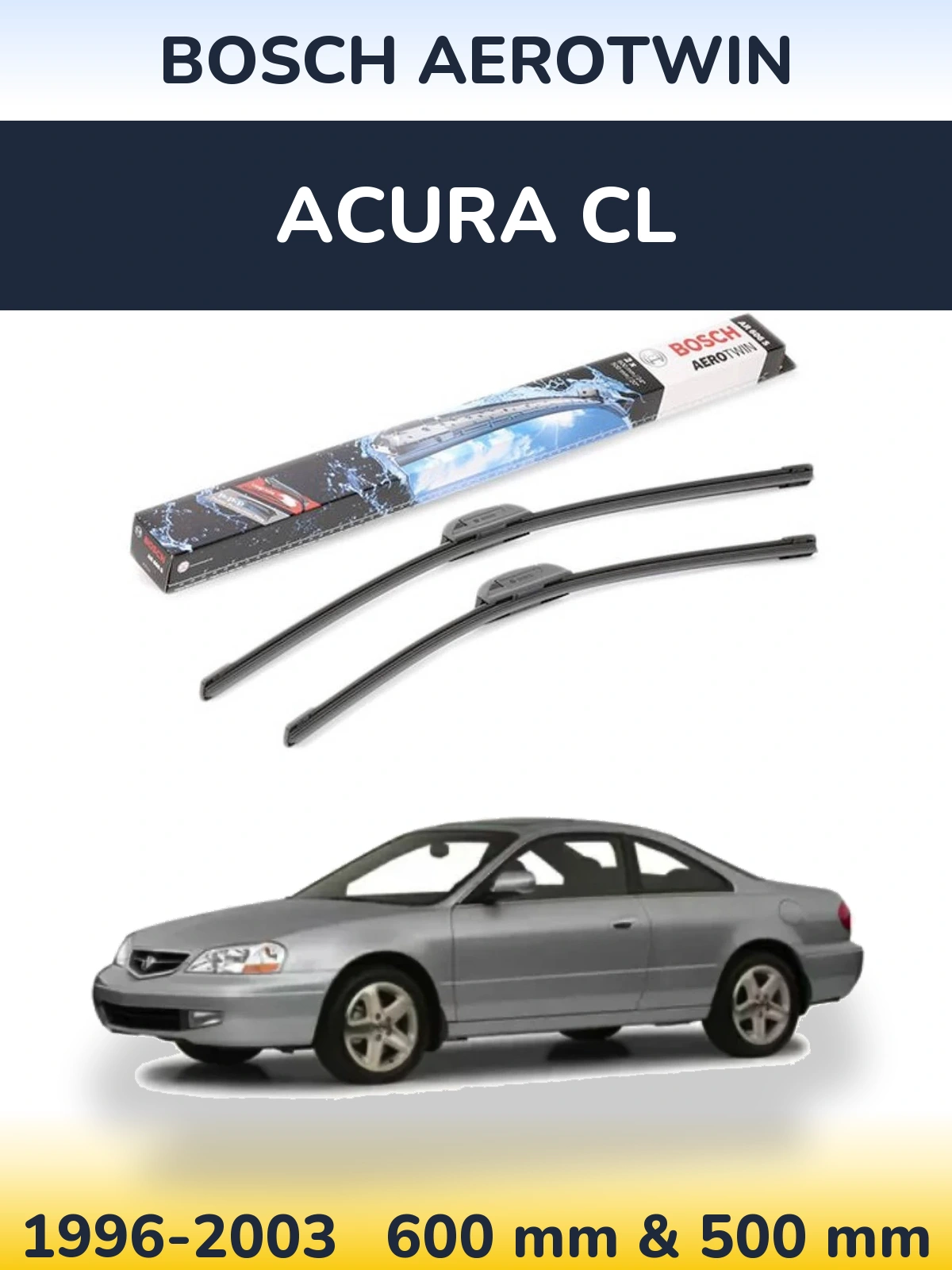 Sada předních stěračů BOSCH AeroTwin 600 a 500 mm pro Acura CL 1996-2003