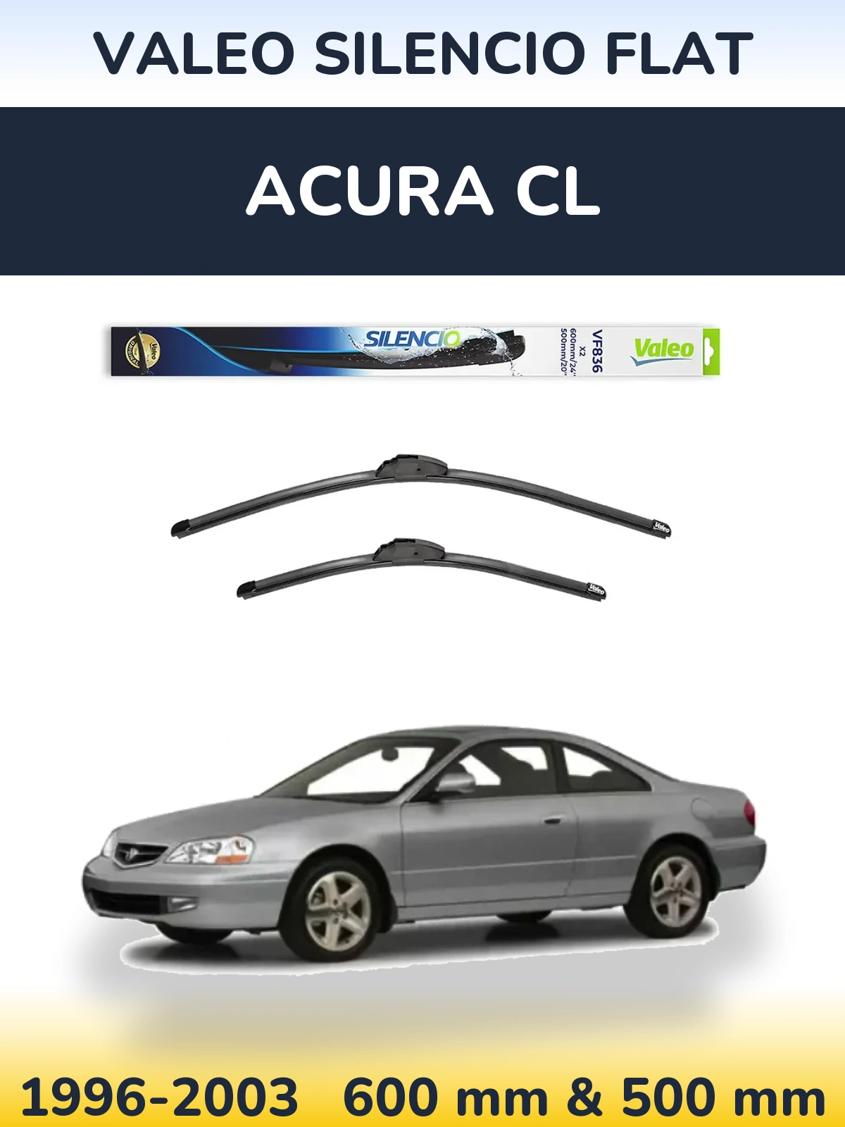Sada předních stěračů Valeo Silencio Flat 600 a 500 mm pro Acura CL 1996-2003