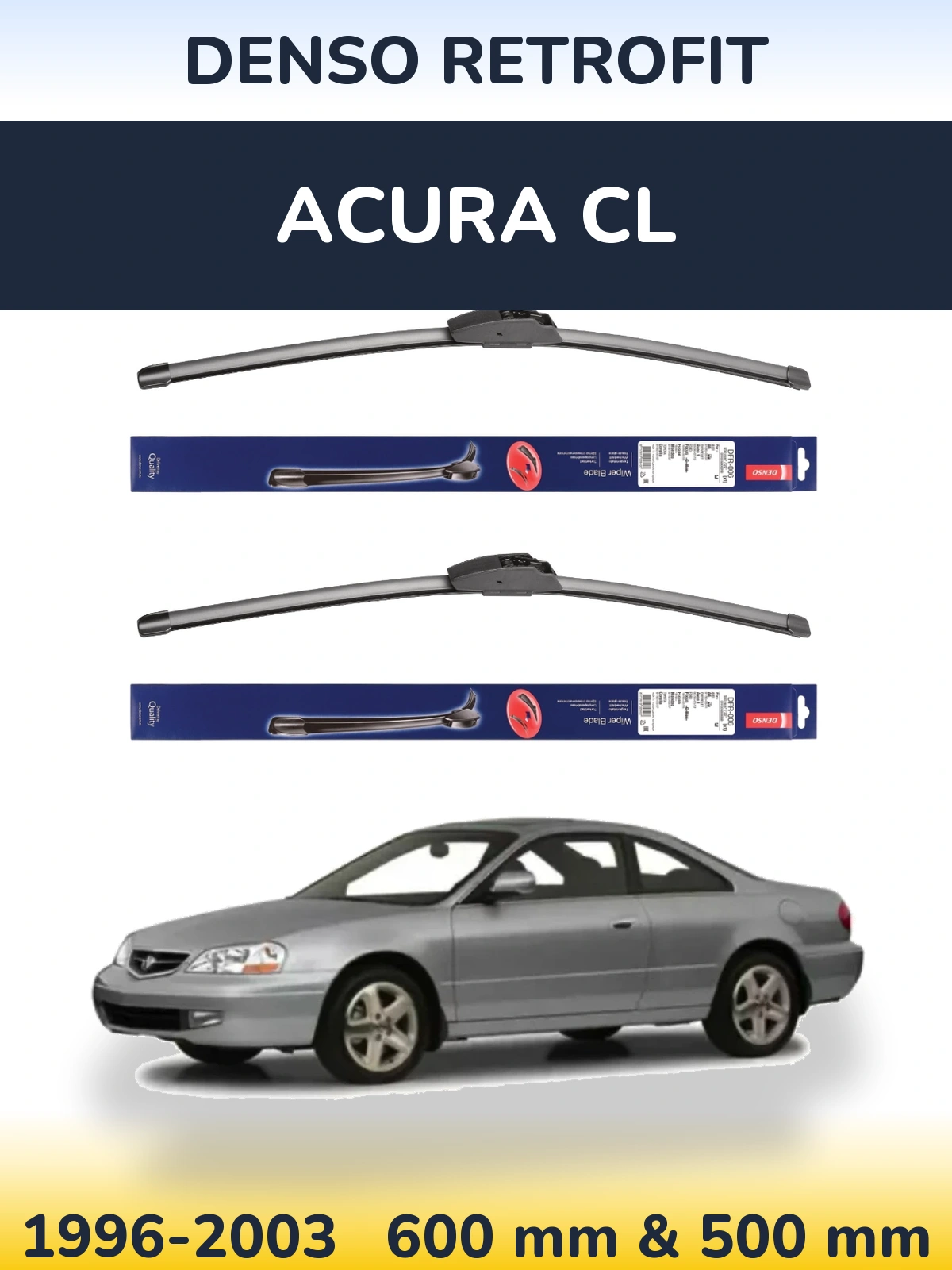 Sada předních stěračů Denso Retrofit 600 a 500 mm pro Acura CL 1996-2003