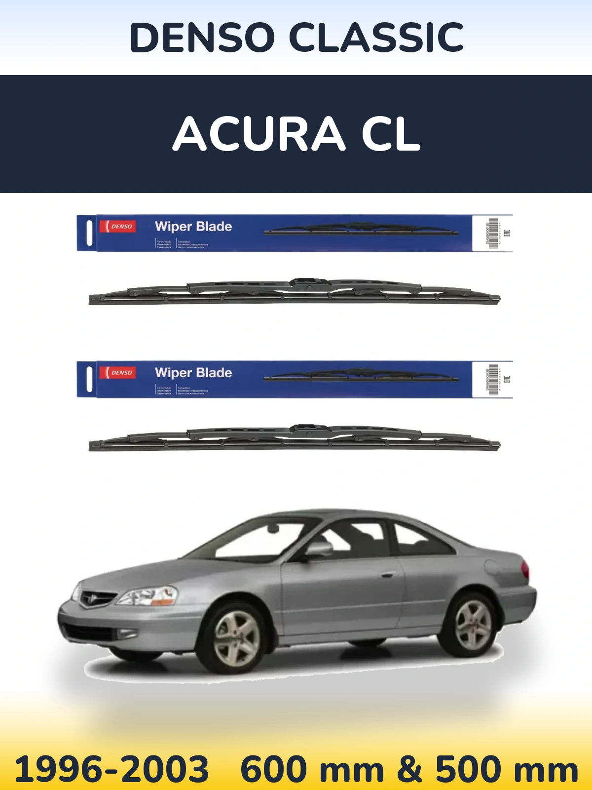 Sada předních stěračů Denso Classic 600 a 500 mm pro Acura CL 1996-2003