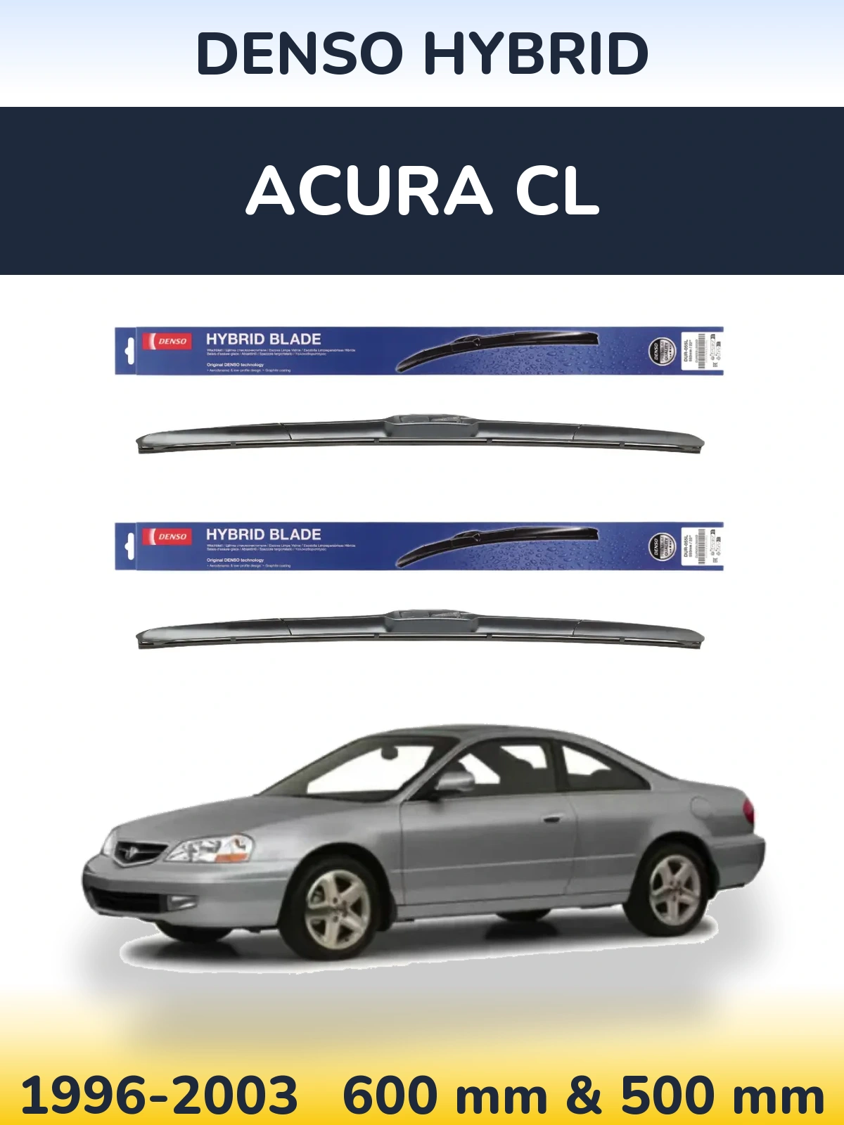 Sada předních stěračů Denso Hybrid 600 a 500 mm pro Acura CL 1996-2003