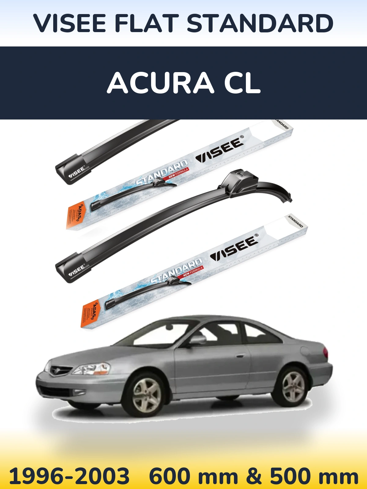 Sada předních stěračů VISEE FLAT STANDARD 600 a 500 mm pro Acura CL 1996-2003