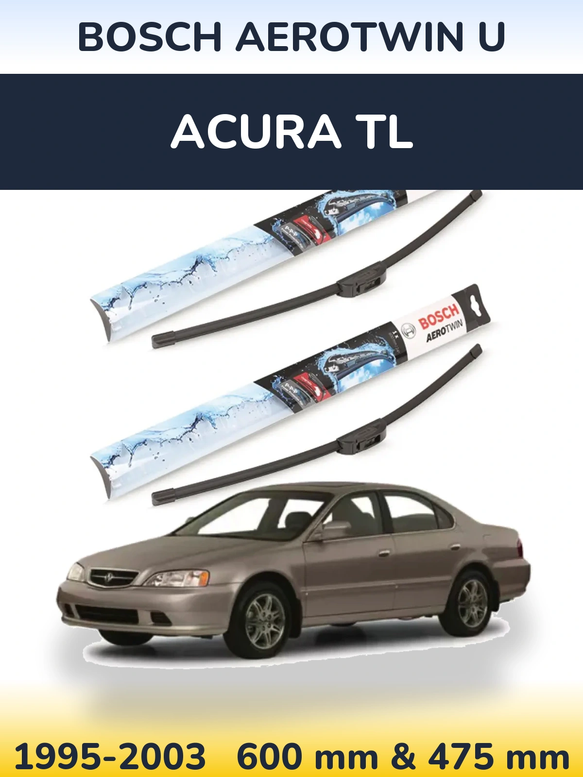 Sada předních stěračů BOSCH AeroTwin U 600 a 475 mm pro Acura TL 1995-2003