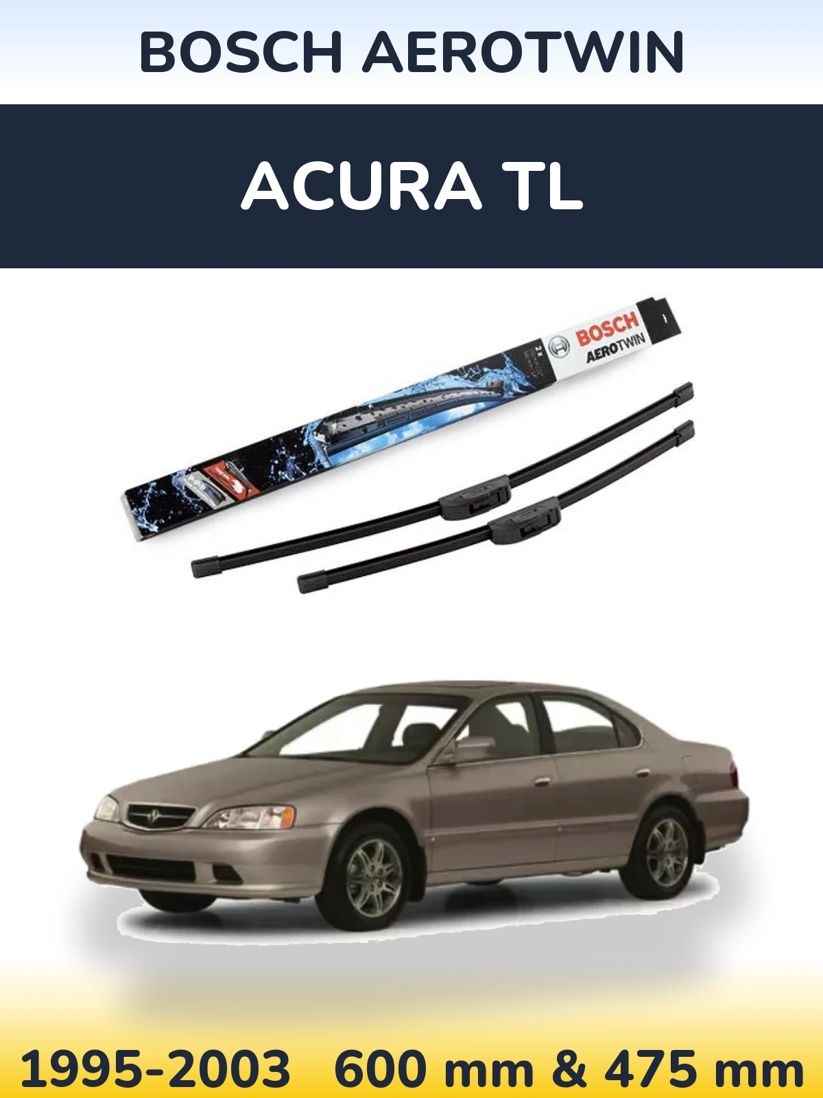 Sada předních stěračů BOSCH AeroTwin 600 a 475 mm pro Acura TL 1995-2003