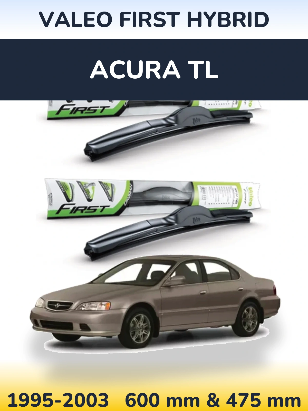 Sada předních stěračů Valeo First Hybrid 600 a 475 mm pro Acura TL 1995-2003