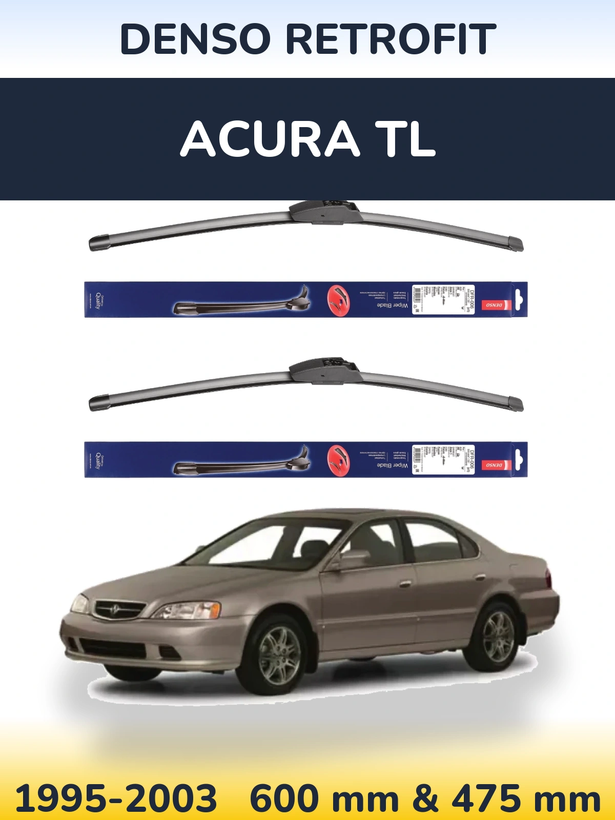 Sada předních stěračů Denso Retrofit 600 a 475 mm pro Acura TL 1995-2003