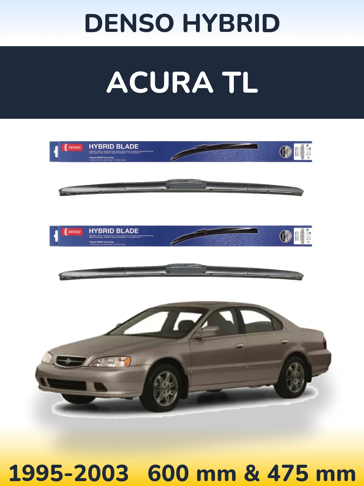 Sada předních stěračů Denso Hybrid 600 a 475 mm pro Acura TL 1995-2003