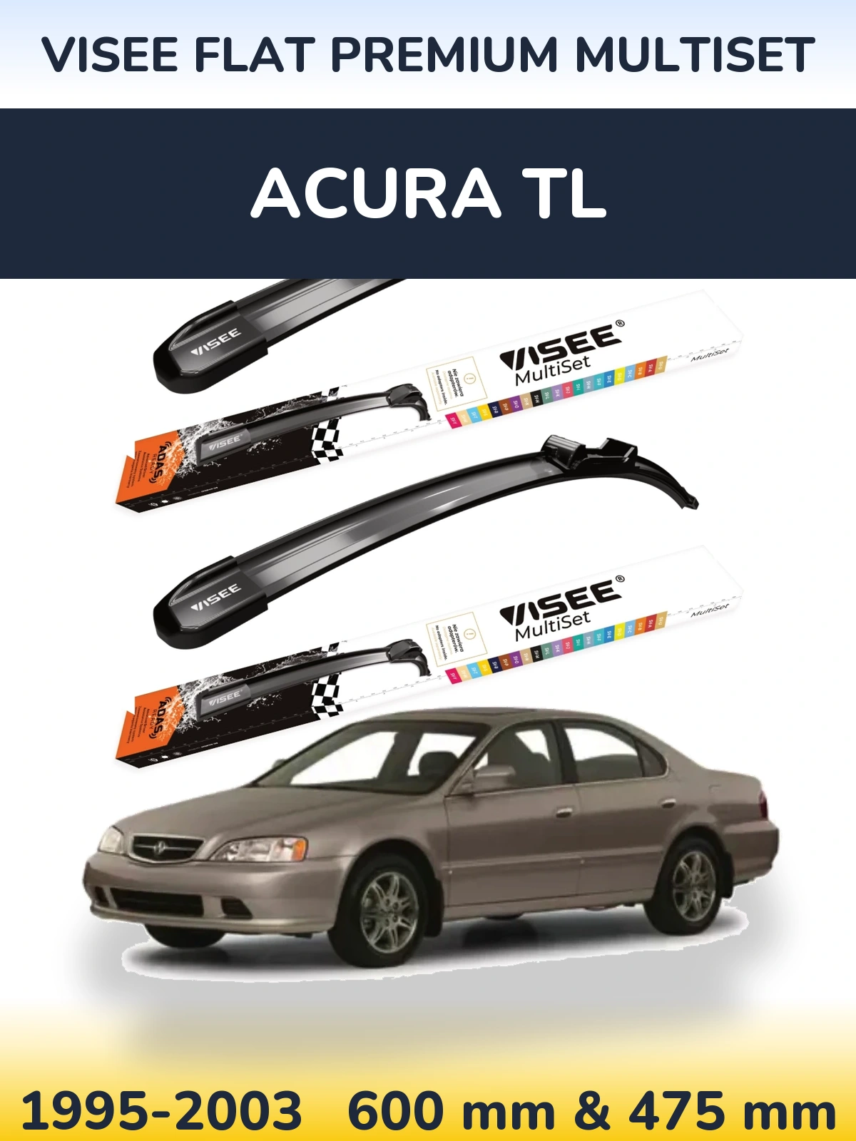 Комплект передніх щіток VISEE FLAT PREMIUM MultiSet 600 & 475 мм для Acura TL 1995-2003