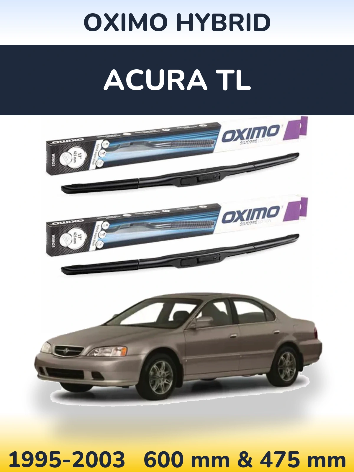 Sada předních stěračů Oximo Hybrid 600 a 475 mm pro Acura TL 1995-2003