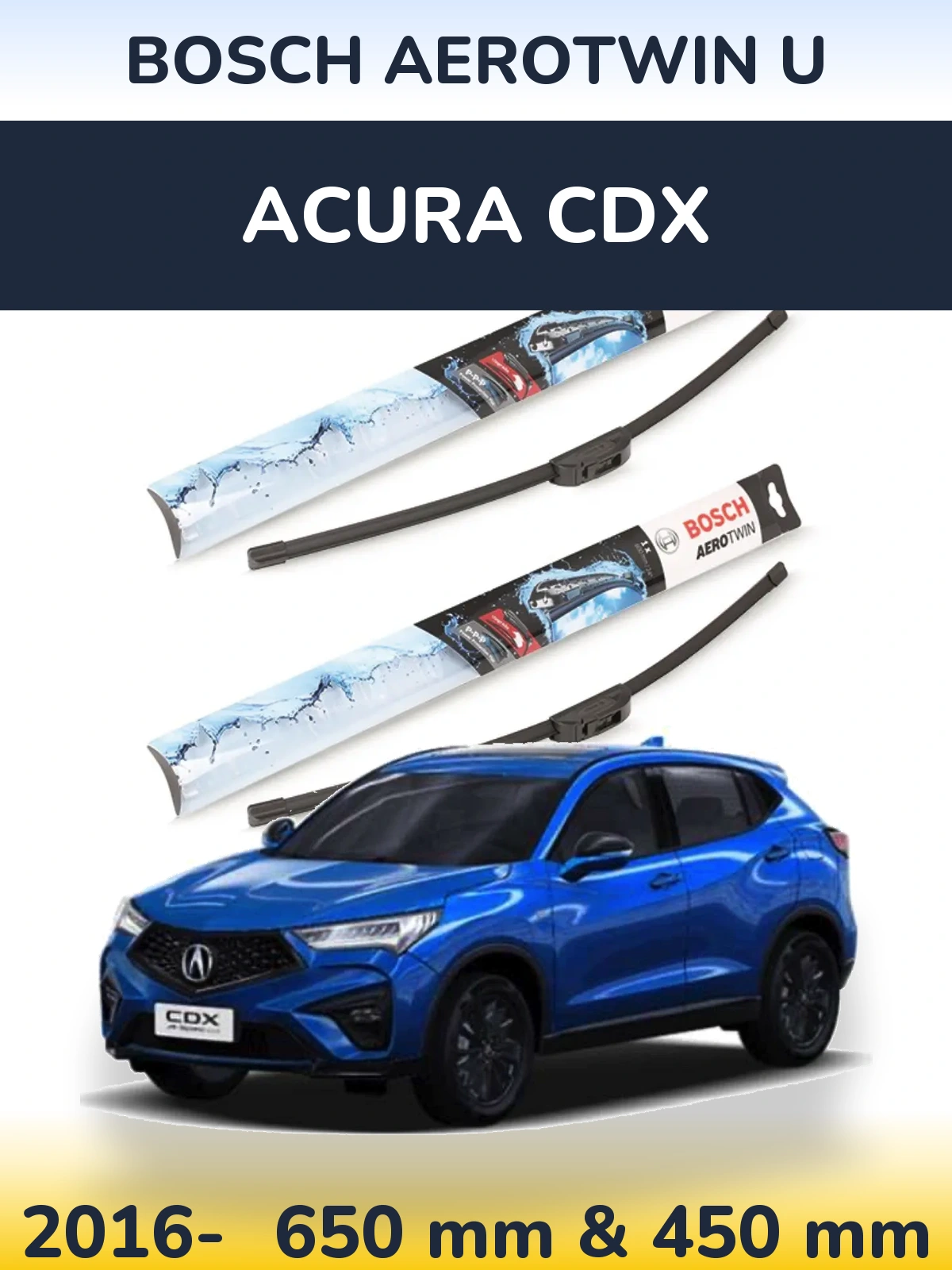 Комплект передніх щіток BOSCH AeroTwin U 650 & 450 мм для Acura CDX 2016-2026