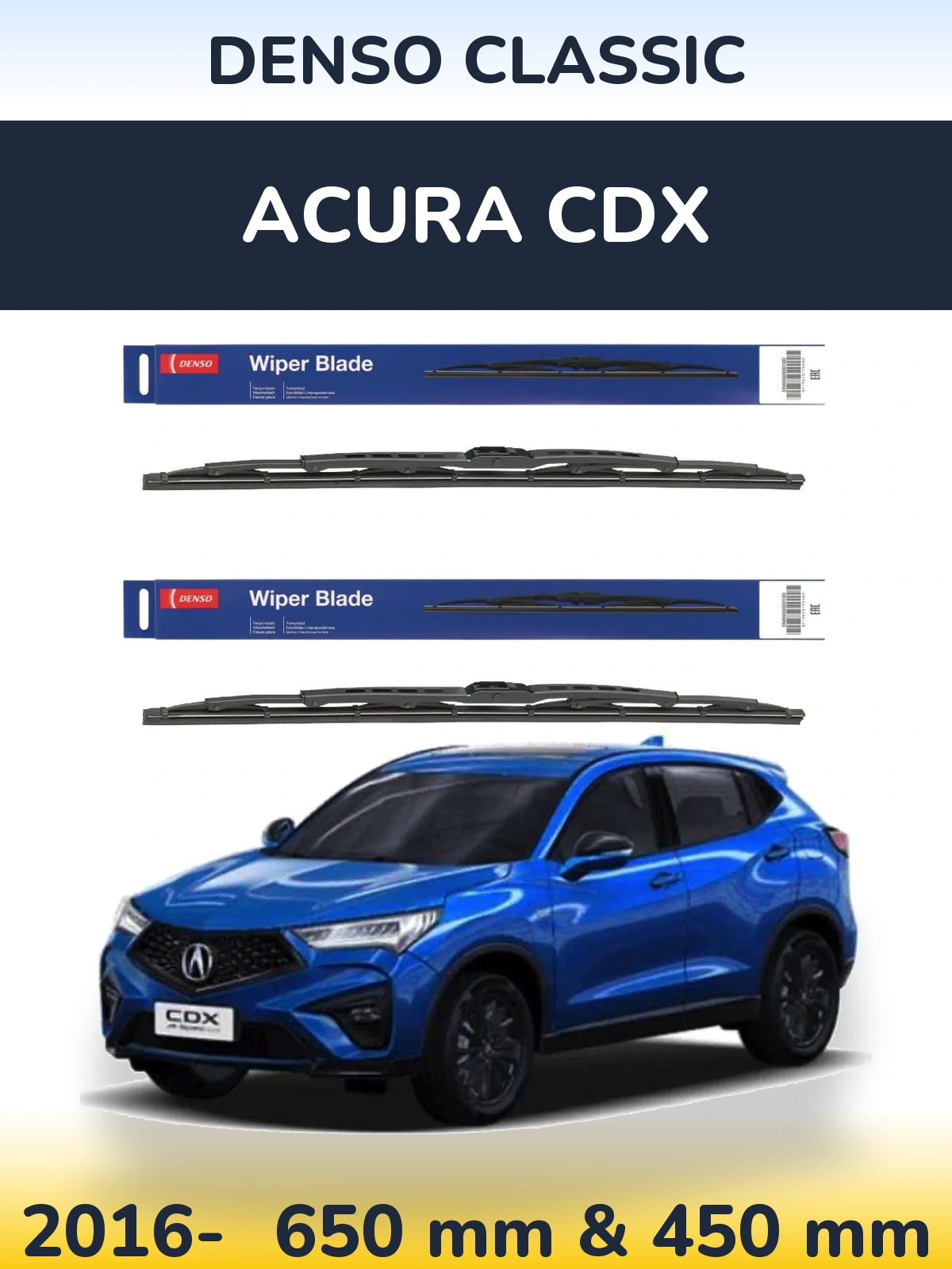 Sada předních stěračů Denso Classic 650 a 450 mm pro Acura CDX 2016-2026
