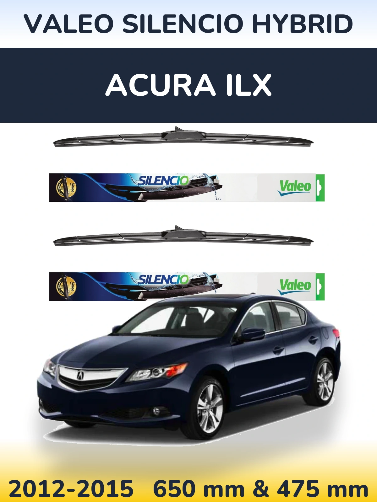 Sada předních stěračů Valeo Silencio Hybrid 650 a 475 mm pro Acura ILX 2012-2015