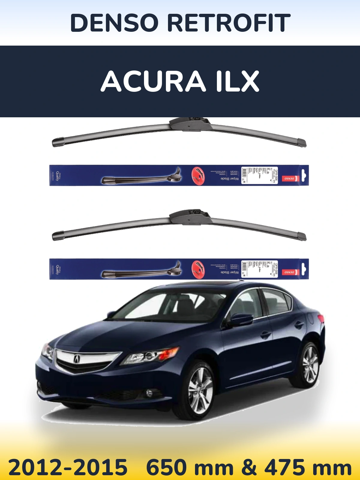 Комплект передніх щіток Denso Retrofit 650 & 475 мм для Acura ILX 2012-2015