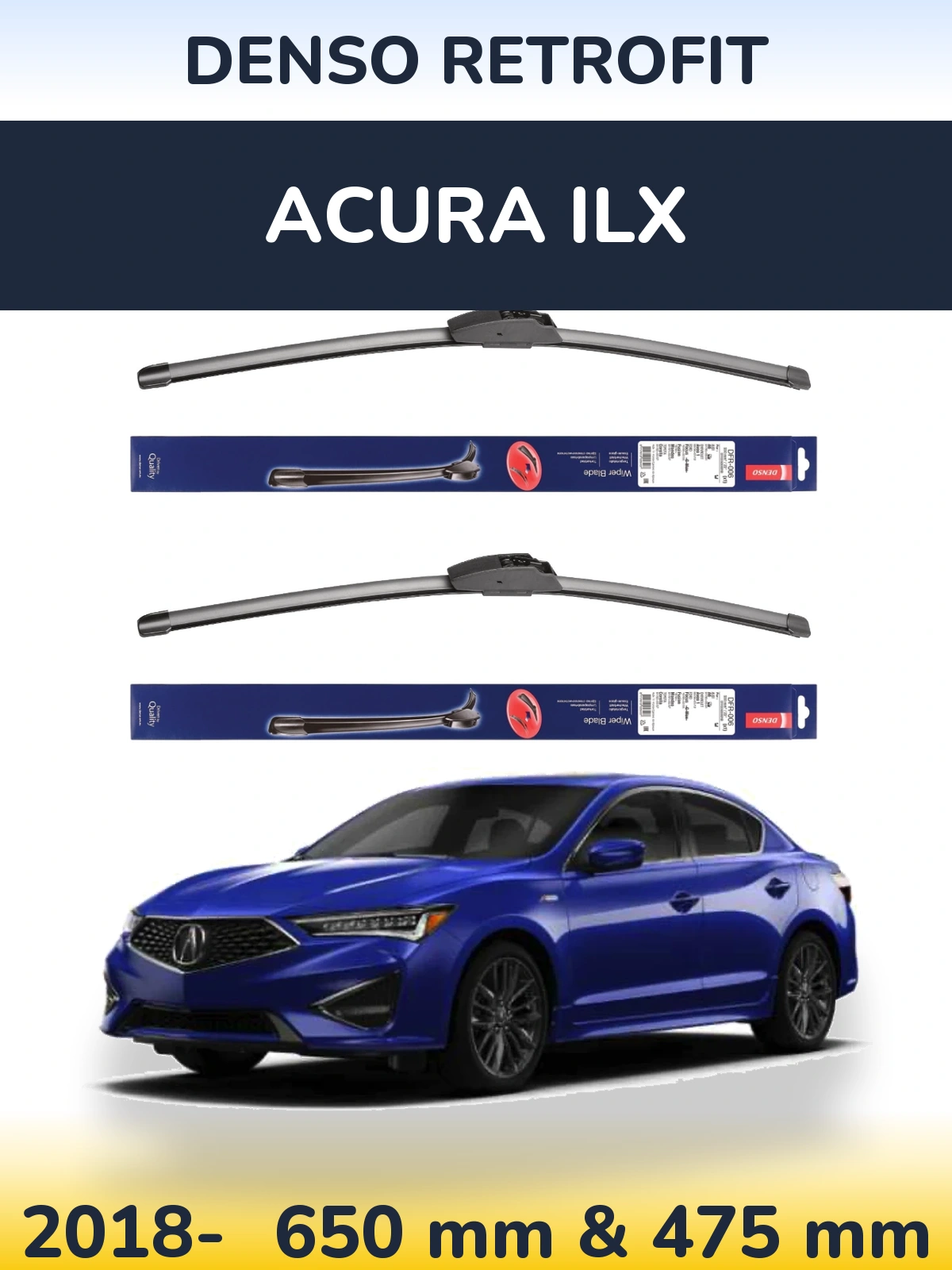 Sada předních stěračů Denso Retrofit 650 a 475 mm pro Acura ILX 2018-2026