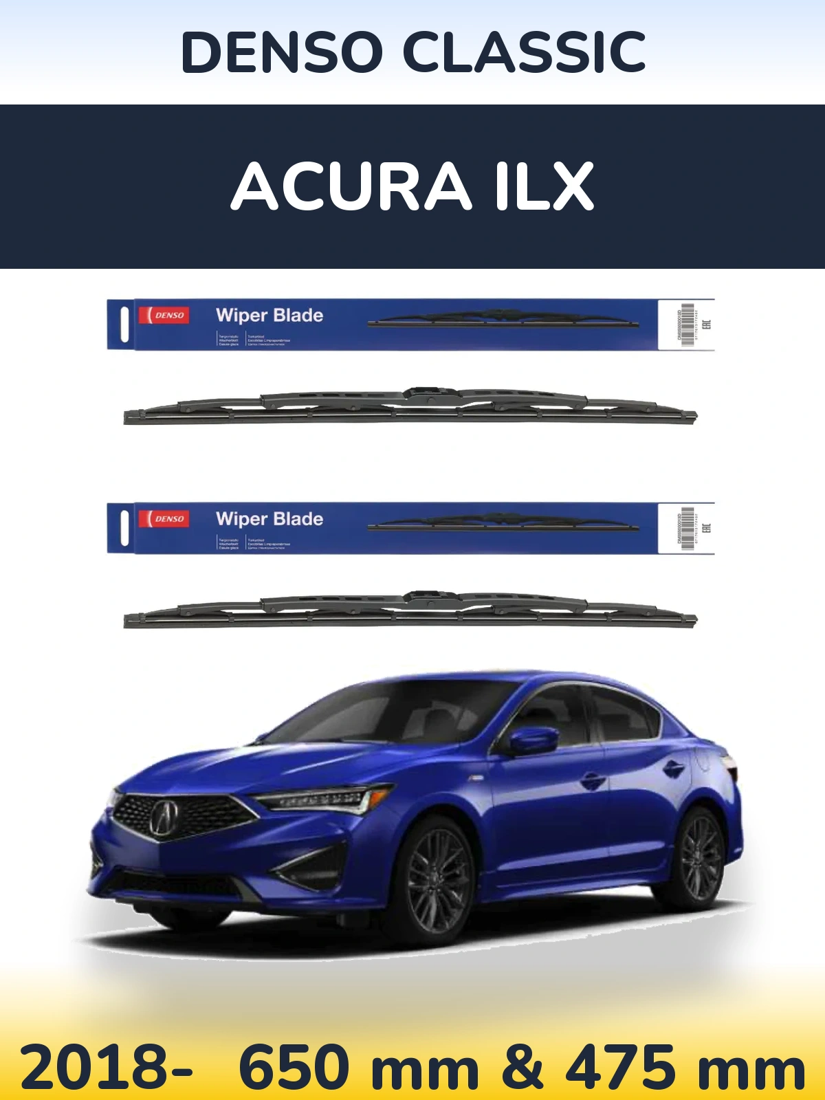 Sada předních stěračů Denso Classic 650 a 475 mm pro Acura ILX 2018-2026