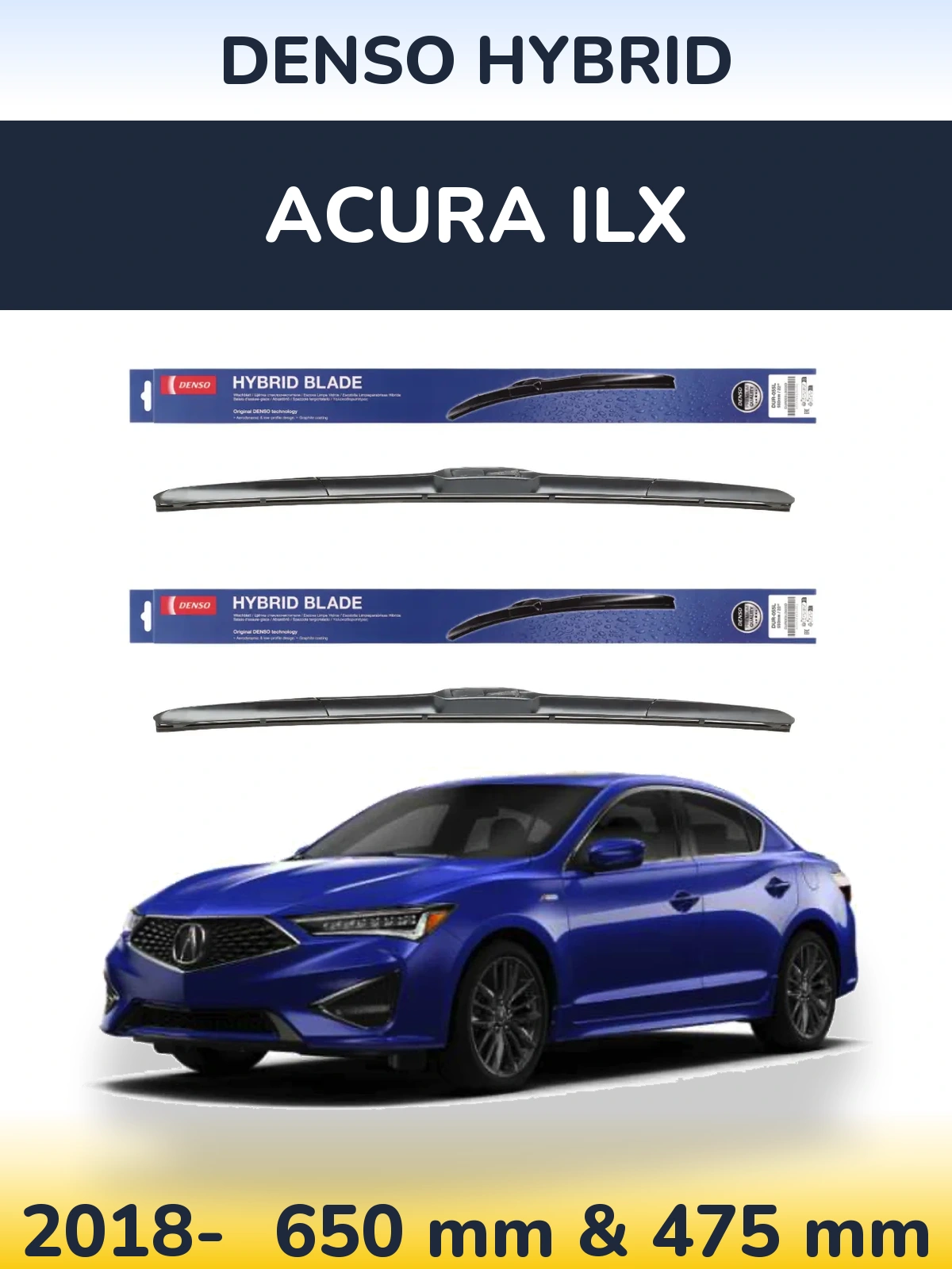 Sada předních stěračů Denso Hybrid 650 a 475 mm pro Acura ILX 2018-2026