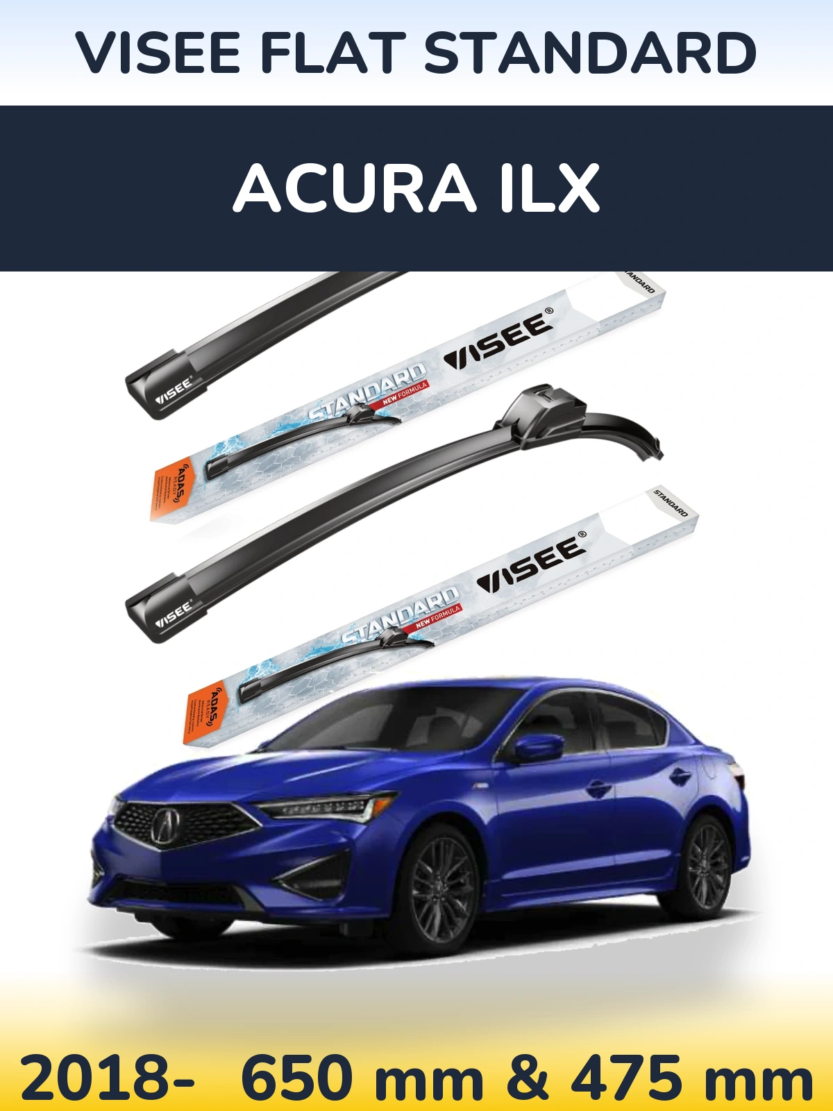 Sada předních stěračů VISEE FLAT STANDARD 650 a 475 mm pro Acura ILX 2018-2026