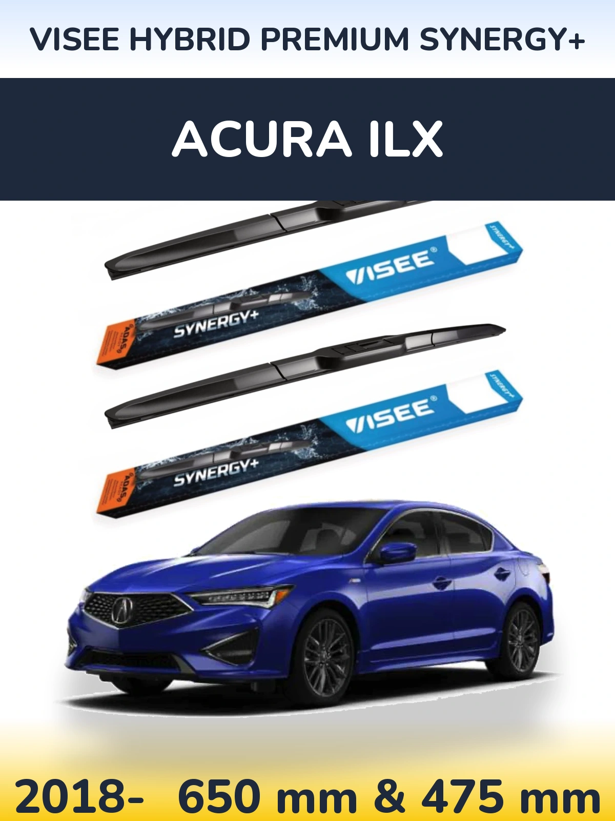 Sada předních stěračů VISEE HYBRID PREMIUM SYNERGY+ 650 a 475 mm pro Acura ILX 2018-2026