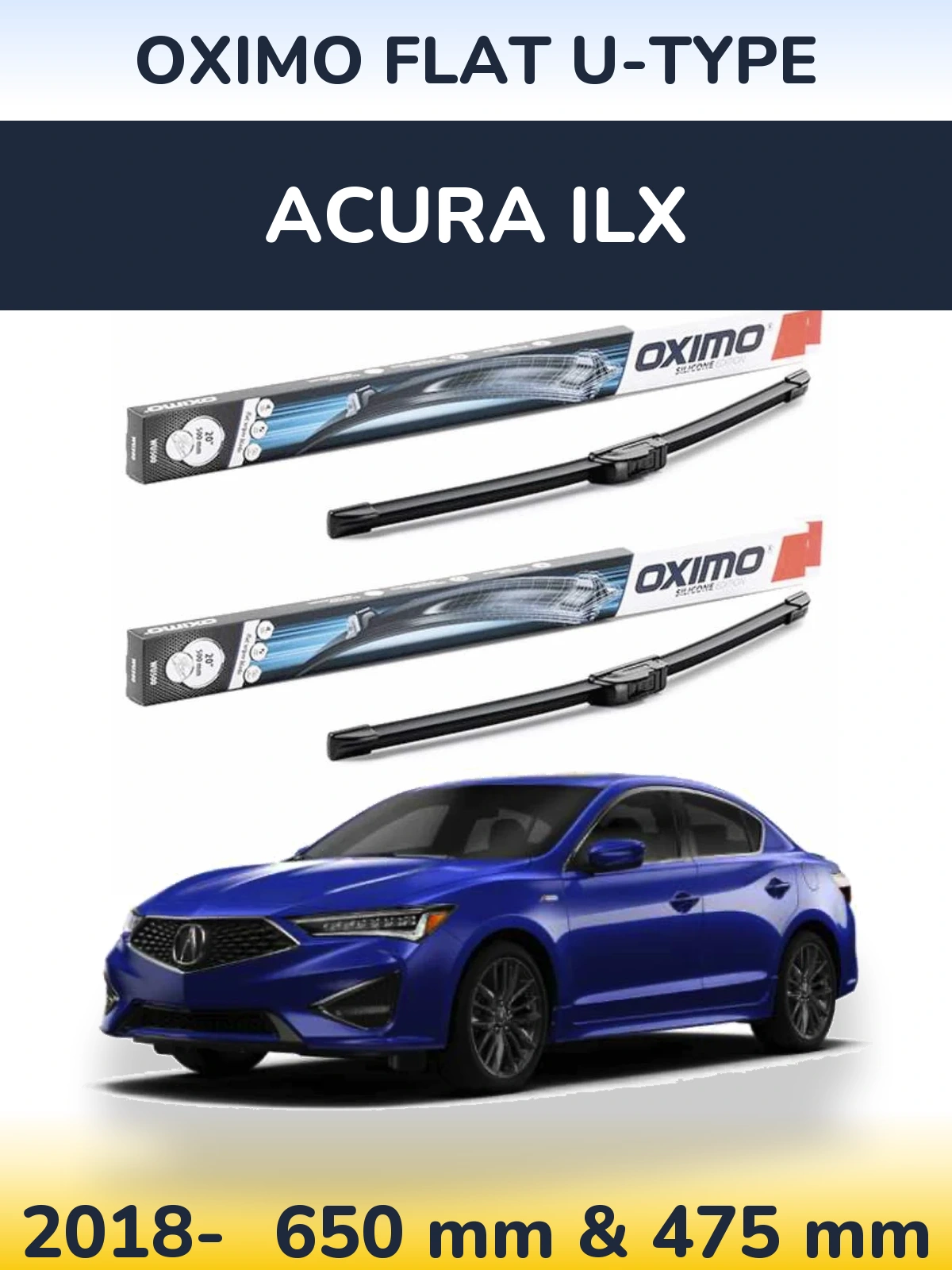 Sada předních stěračů Oximo Flat U-type 650 a 475 mm pro Acura ILX 2018-2026