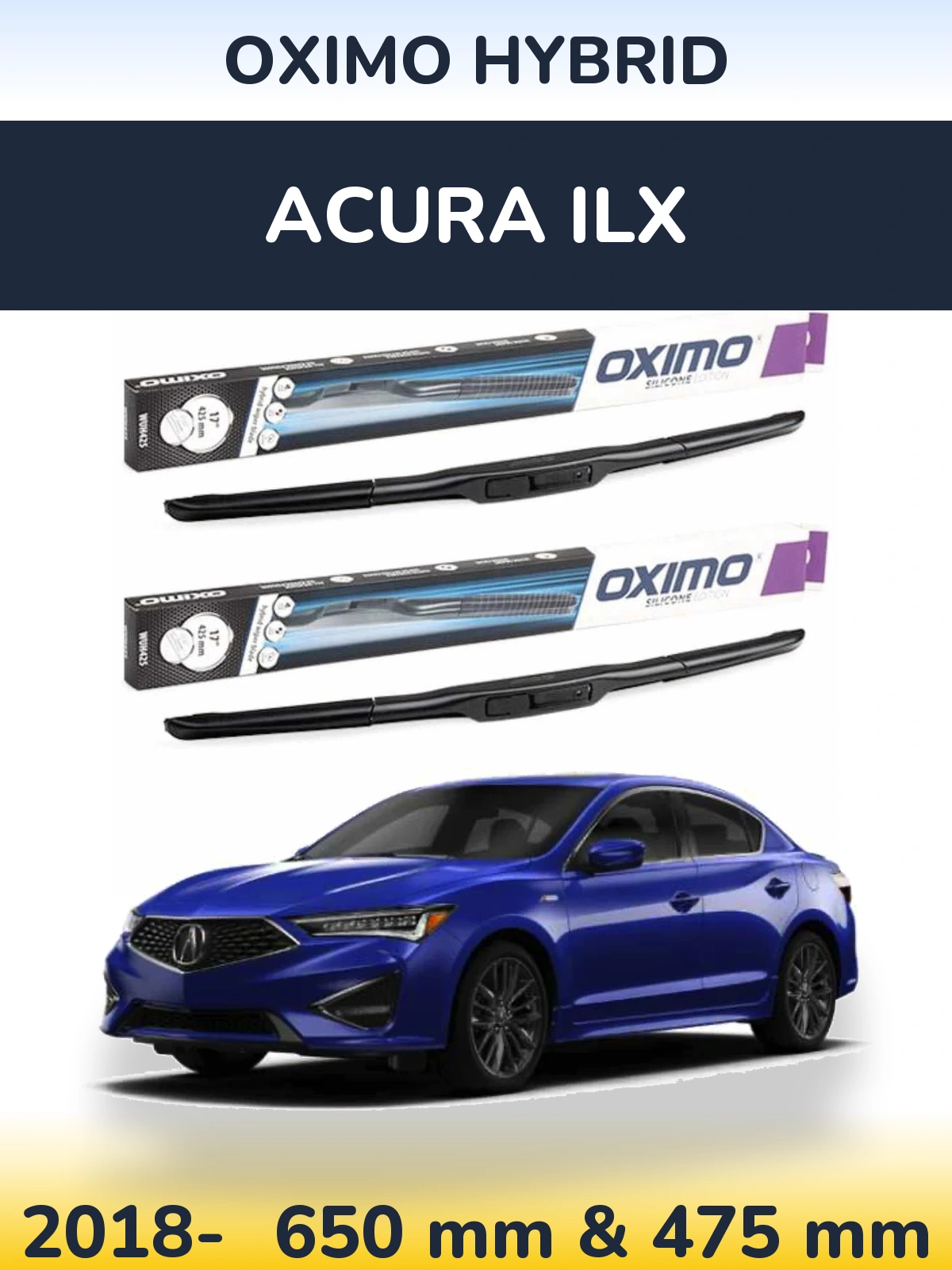 Sada předních stěračů Oximo Hybrid 650 a 475 mm pro Acura ILX 2018-2026