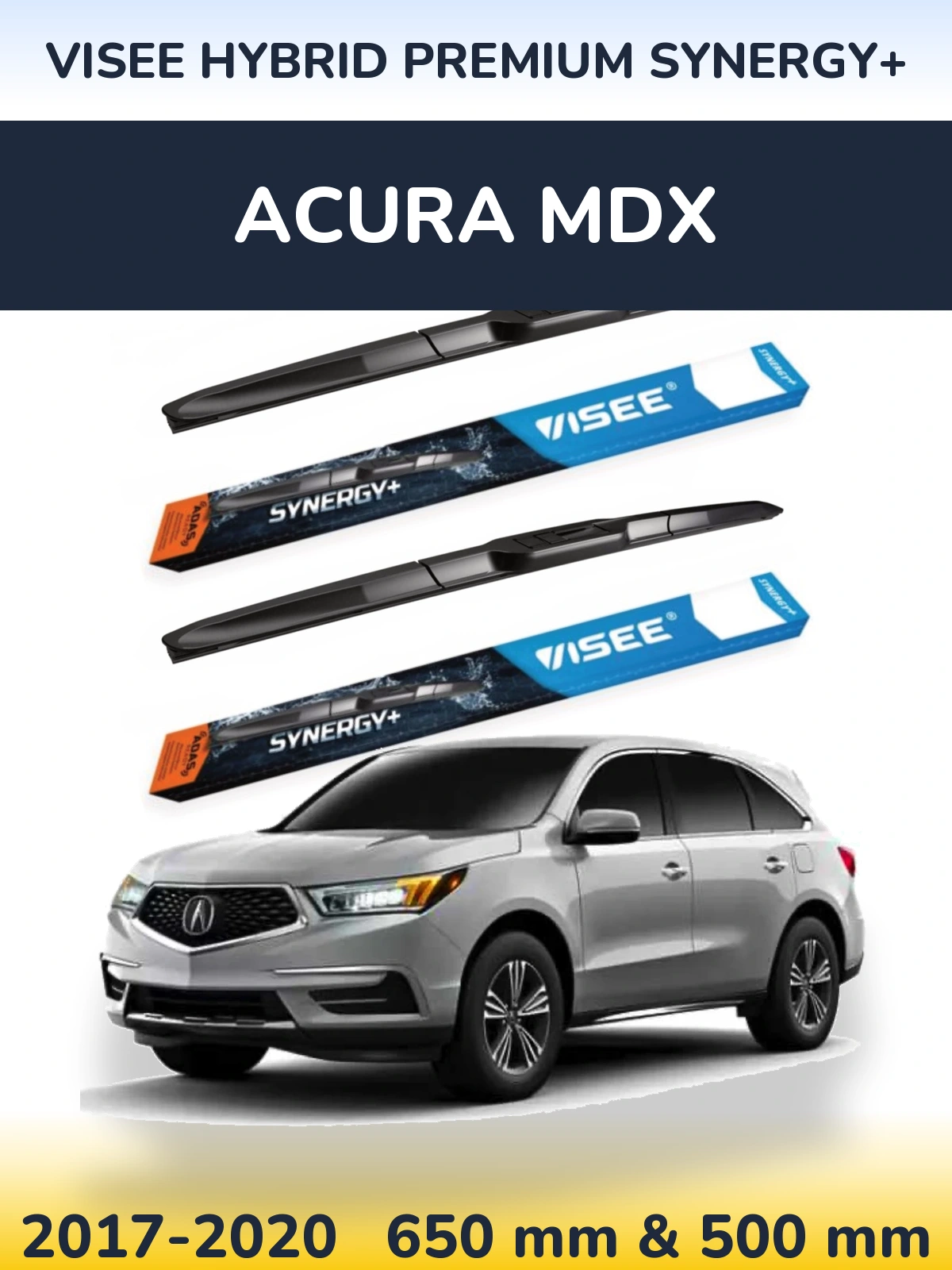 Комплект передніх щіток VISEE HYBRID PREMIUM SYNERGY+ 650 & 500 мм для Acura MDX 2017-2020