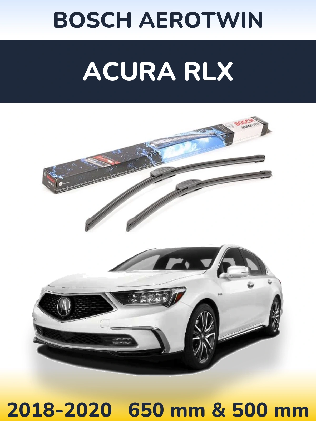 Sada předních stěračů BOSCH AeroTwin 650 a 500 mm pro Acura RLX 2018-2020