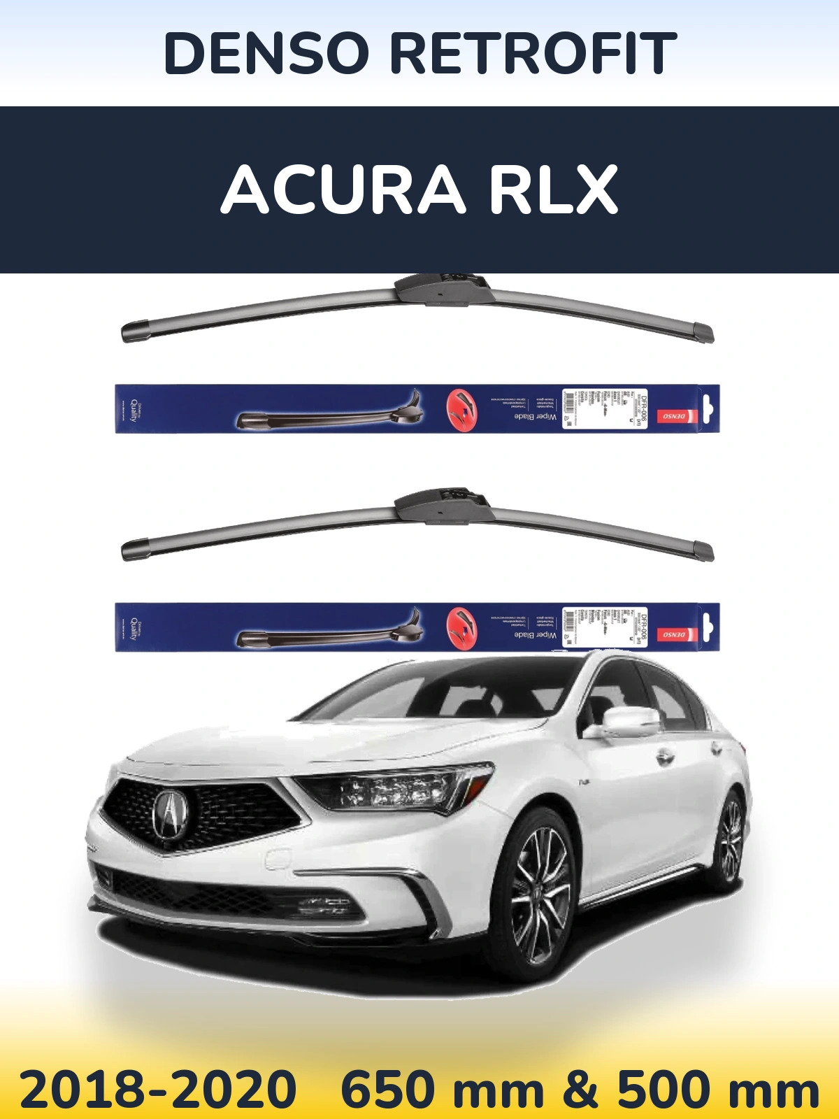 Sada předních stěračů Denso Retrofit 650 a 500 mm pro Acura RLX 2018-2020