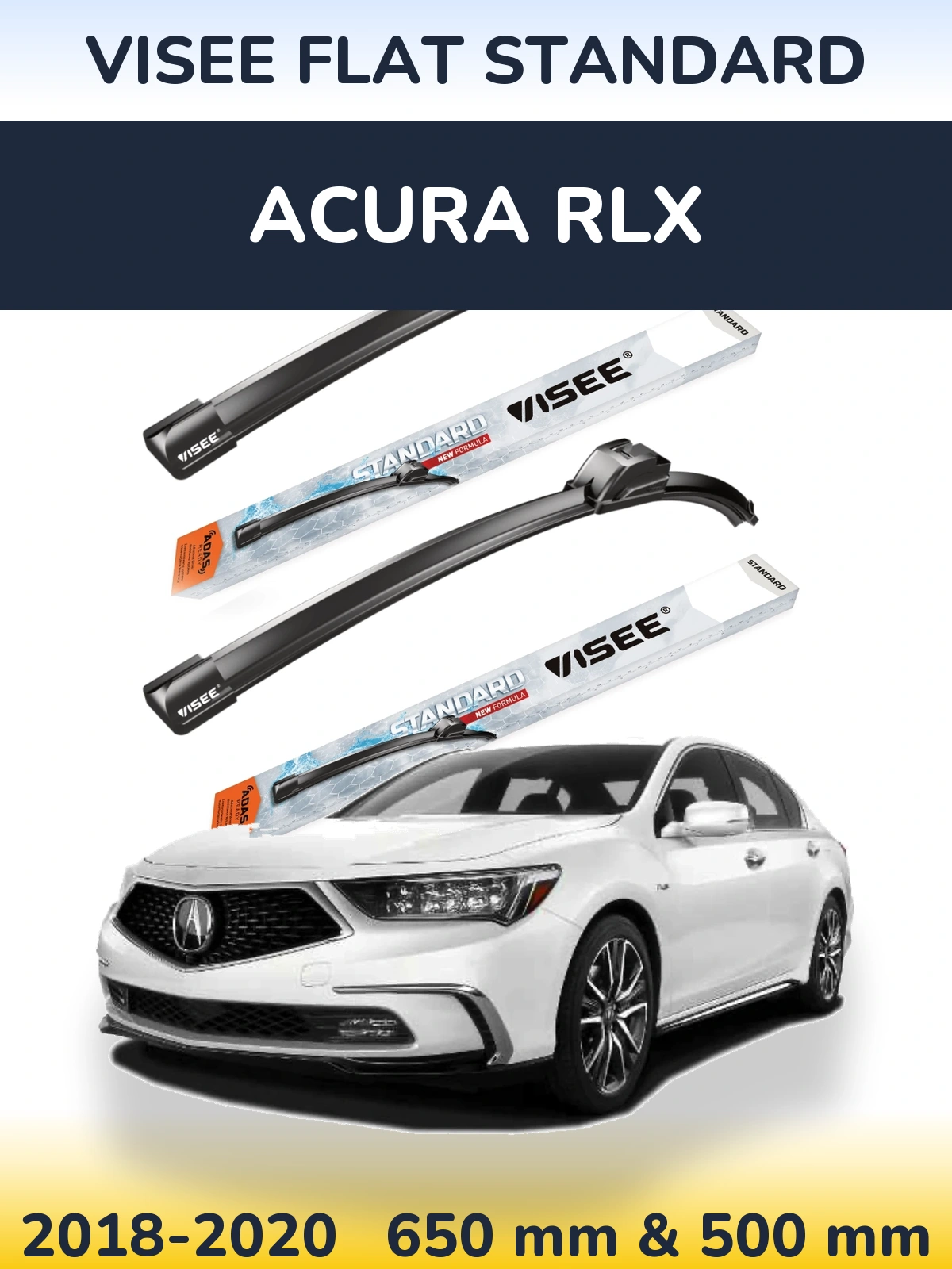 Комплект передніх щіток VISEE FLAT STANDARD 650 & 500 мм для Acura RLX 2018-2020