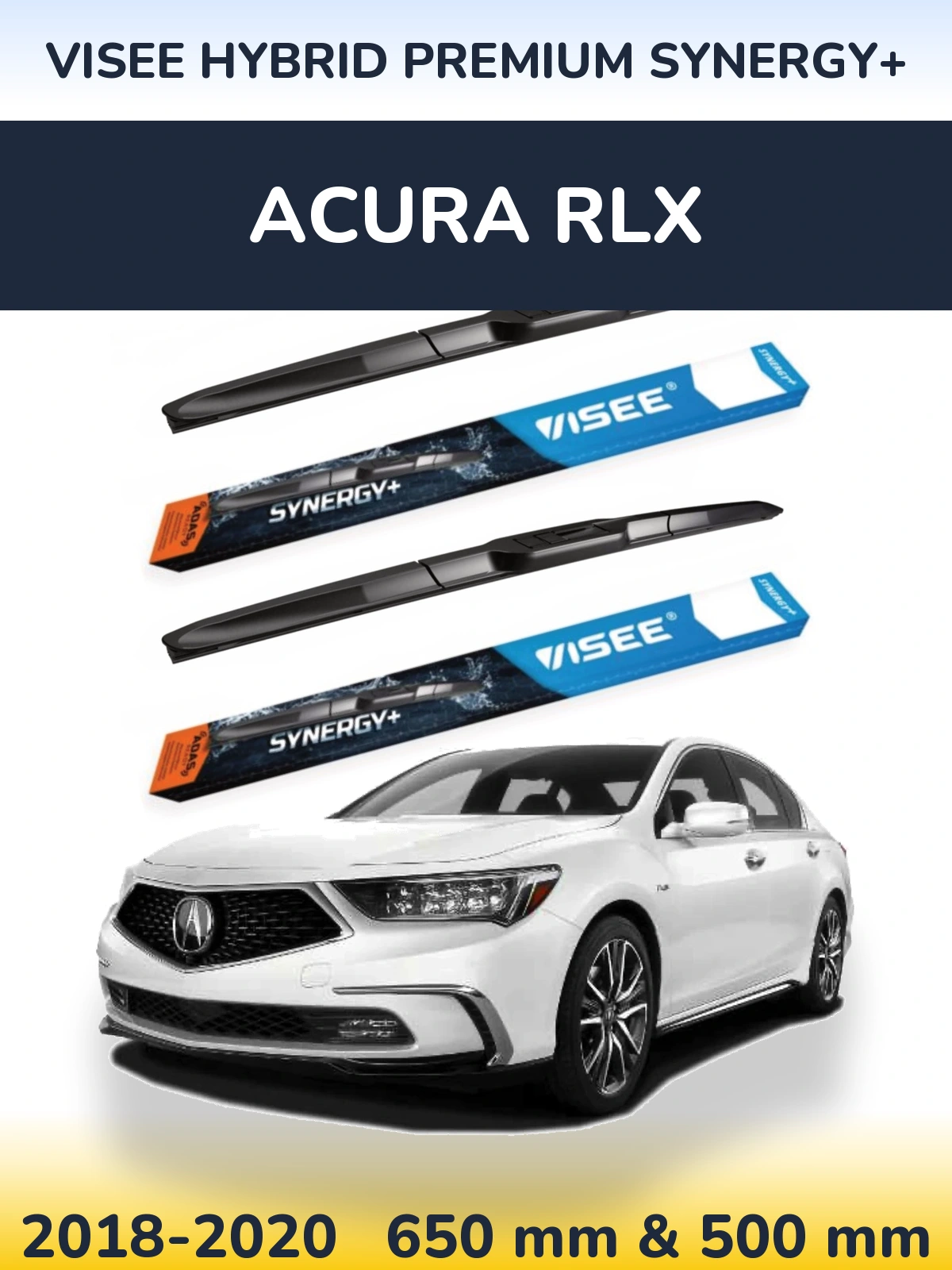 Sada předních stěračů VISEE HYBRID PREMIUM SYNERGY+ 650 a 500 mm pro Acura RLX 2018-2020