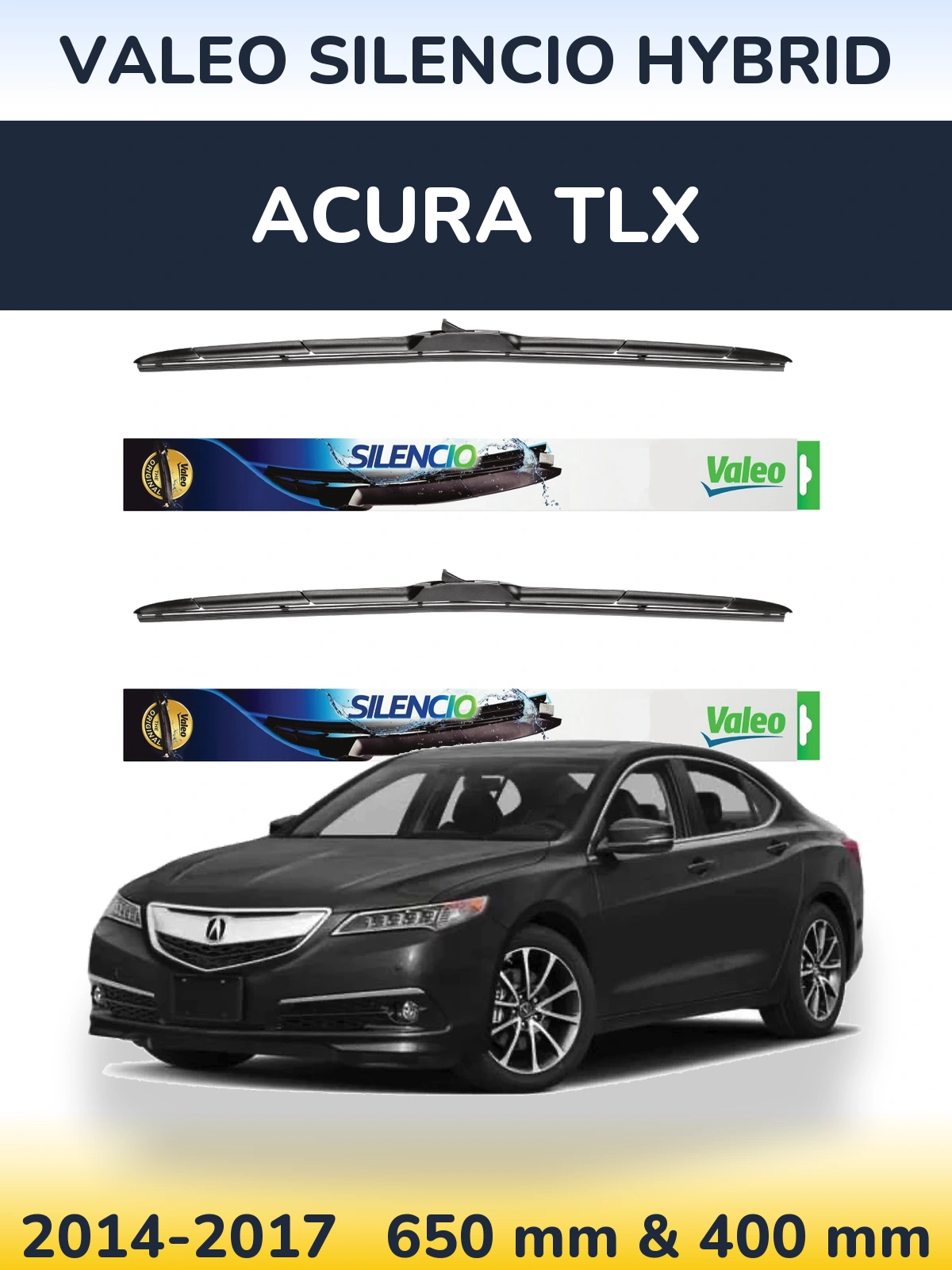 Sada předních stěračů Valeo Silencio Hybrid 650 a 400 mm pro Acura TLX 2014-2017