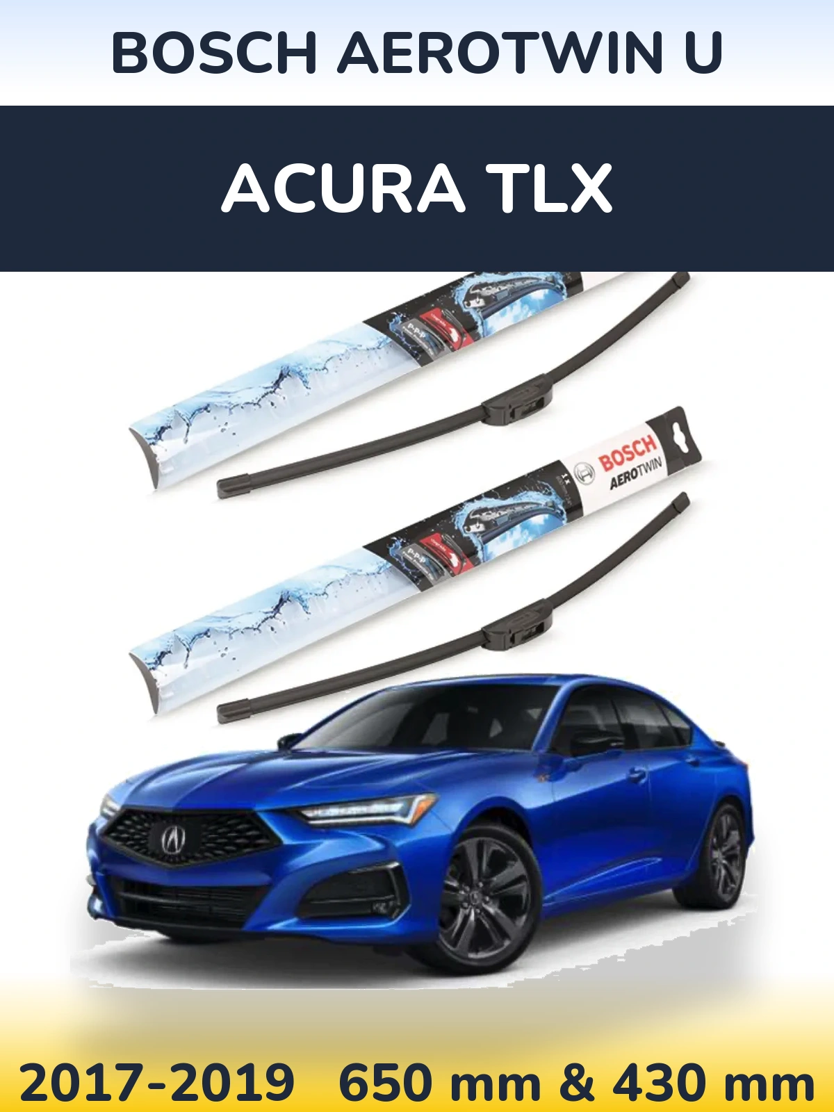 Sada předních stěračů BOSCH AeroTwin U 650 a 430 mm pro Acura TLX 2017-2019