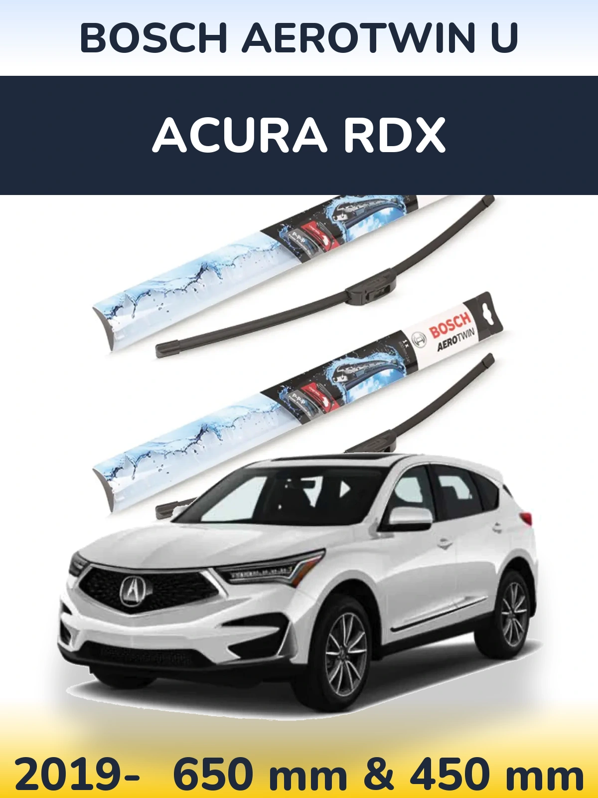 Sada předních stěračů BOSCH AeroTwin U 650 a 450 mm pro Acura RDX 2019-2026