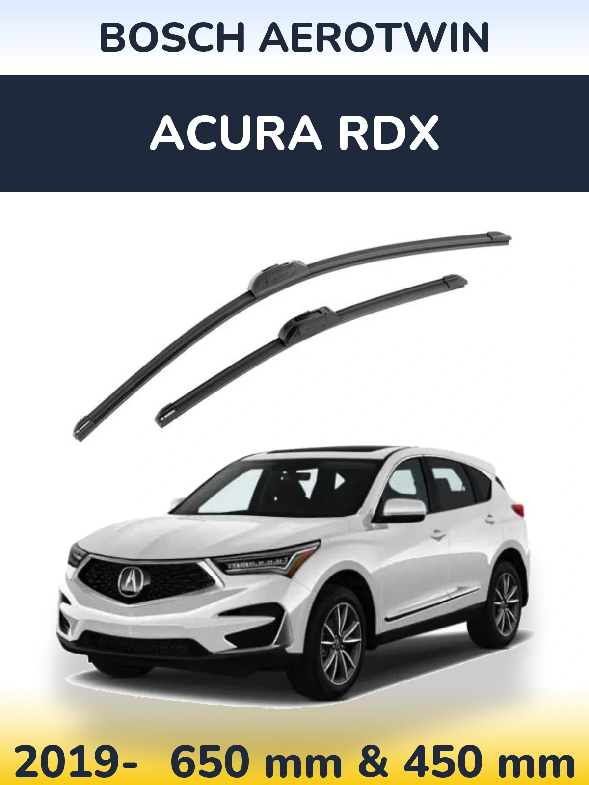Sada předních stěračů BOSCH AeroTwin 650 a 450 mm pro Acura RDX 2019-2026