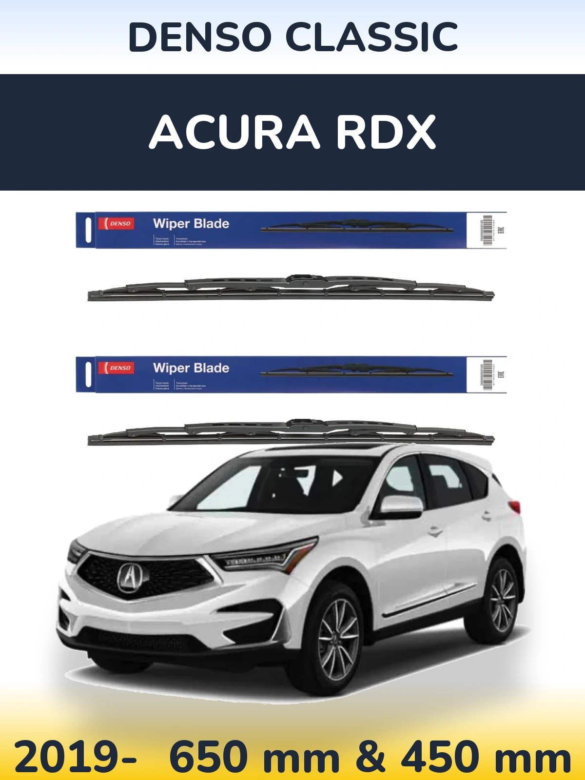 Sada předních stěračů Denso Classic 650 a 450 mm pro Acura RDX 2019-2026