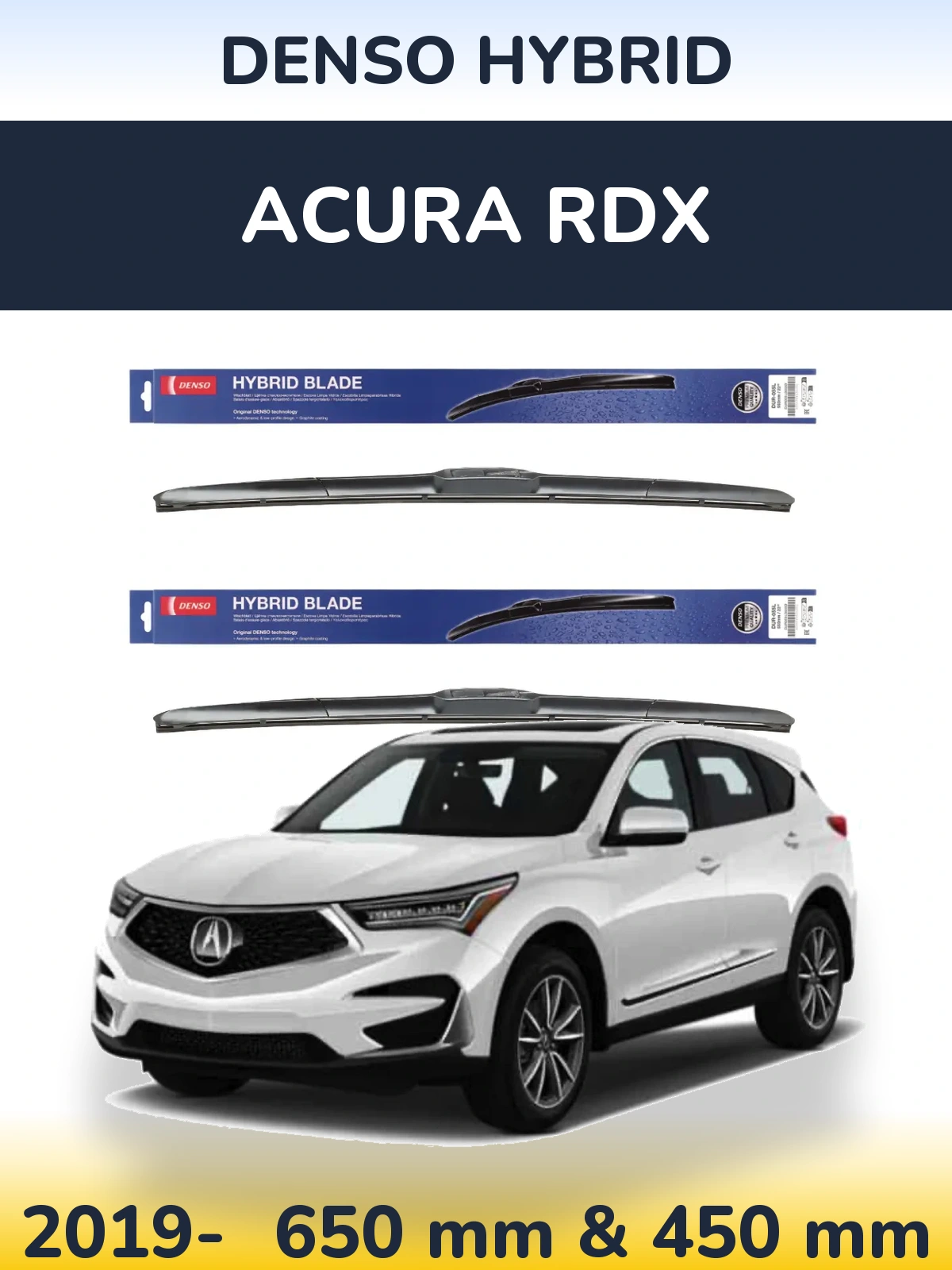 Sada předních stěračů Denso Hybrid 650 a 450 mm pro Acura RDX 2019-2026