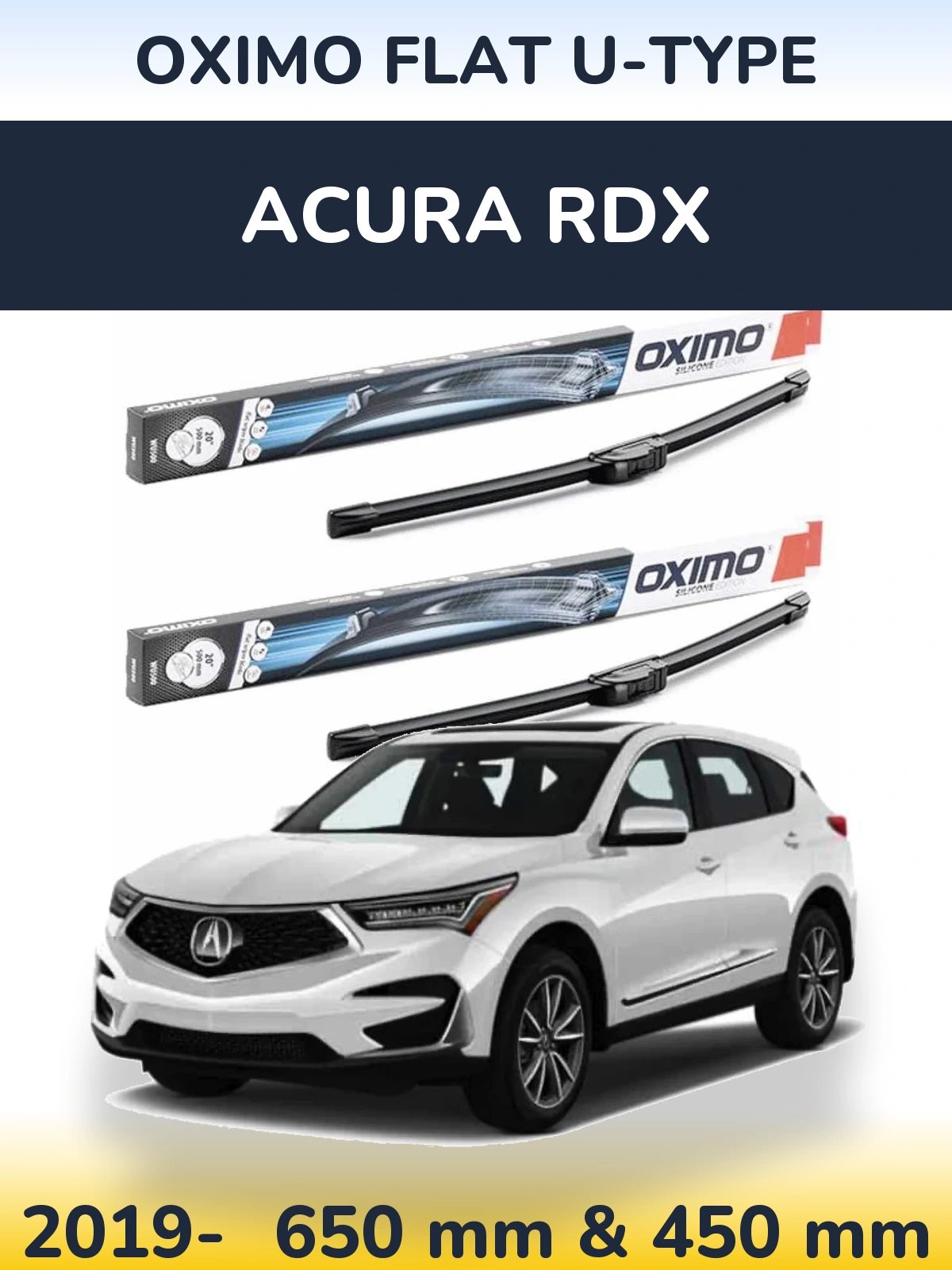 Sada předních stěračů Oximo Flat U-type 650 a 450 mm pro Acura RDX 2019-2026