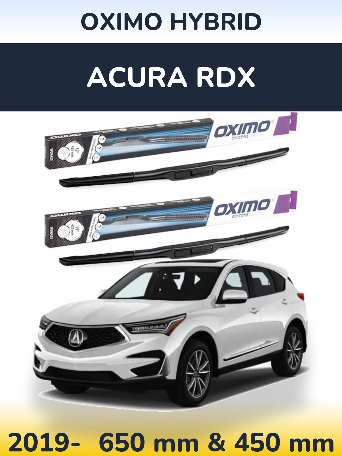 Sada předních stěračů Oximo Hybrid 650 a 450 mm pro Acura RDX 2019-2026