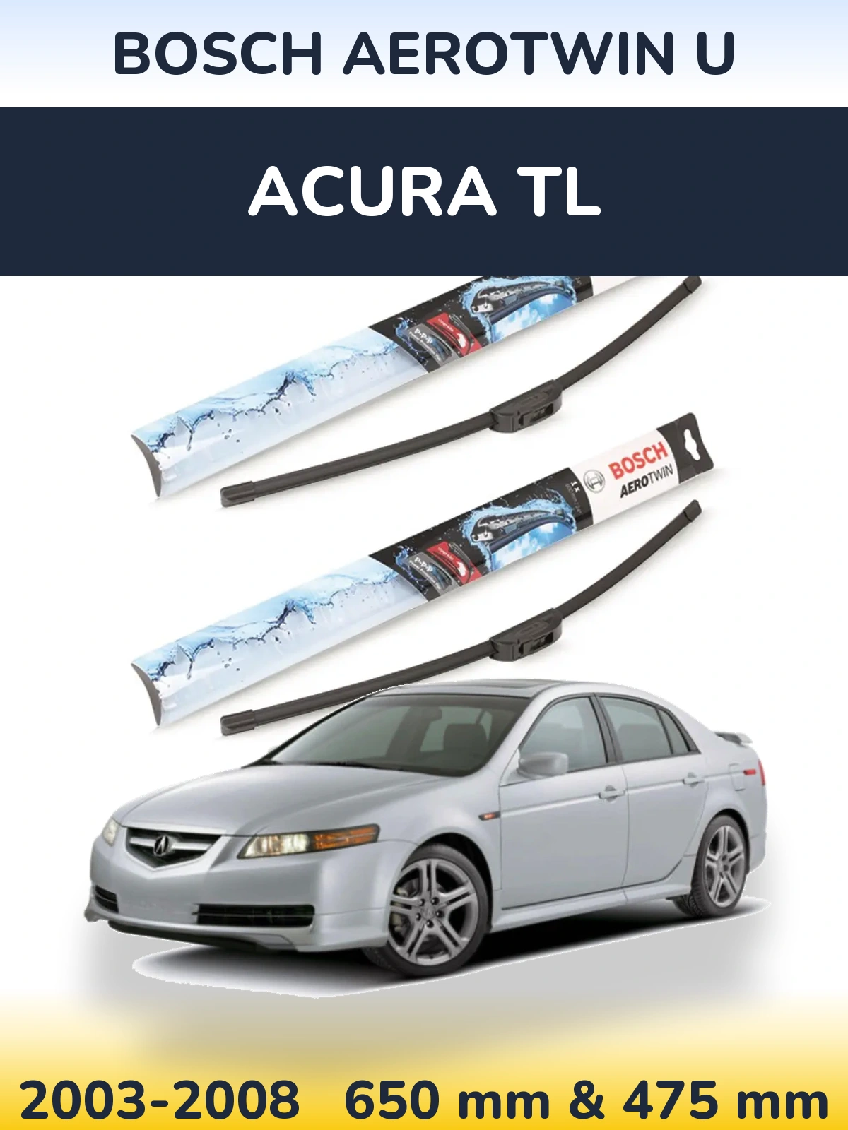 Sada předních stěračů BOSCH AeroTwin U 650 a 475 mm pro Acura TL 2003-2008
