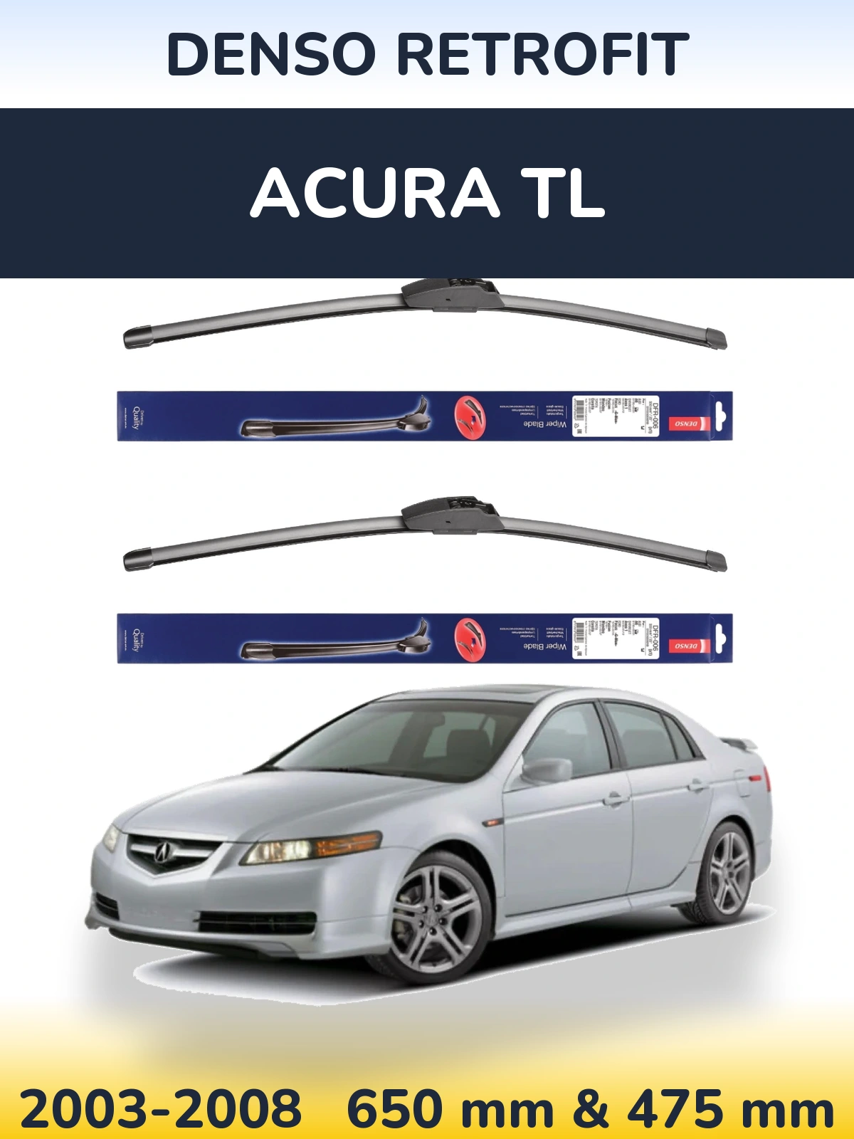 Sada předních stěračů Denso Retrofit 650 a 475 mm pro Acura TL 2003-2008